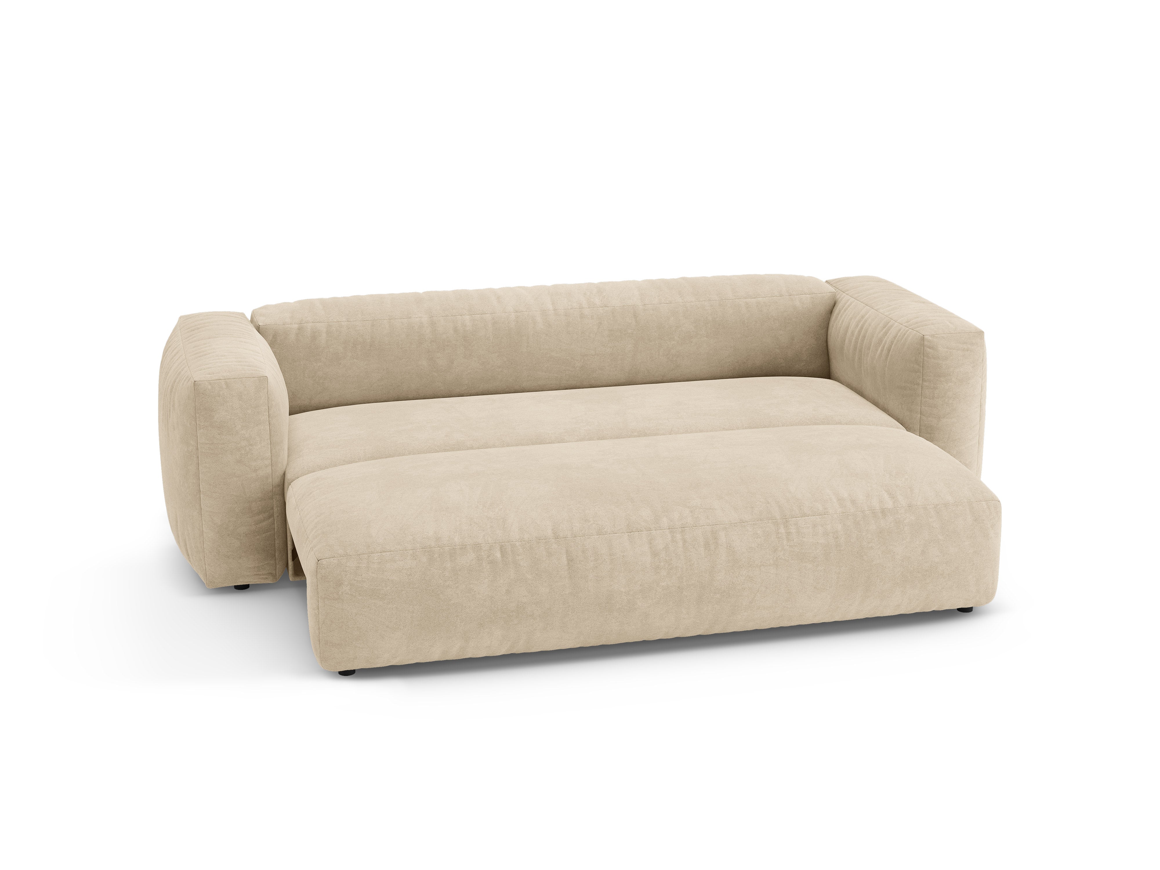 Sofa van fluweel 3-zits met slaapfunctie MARTINA lichtbeige