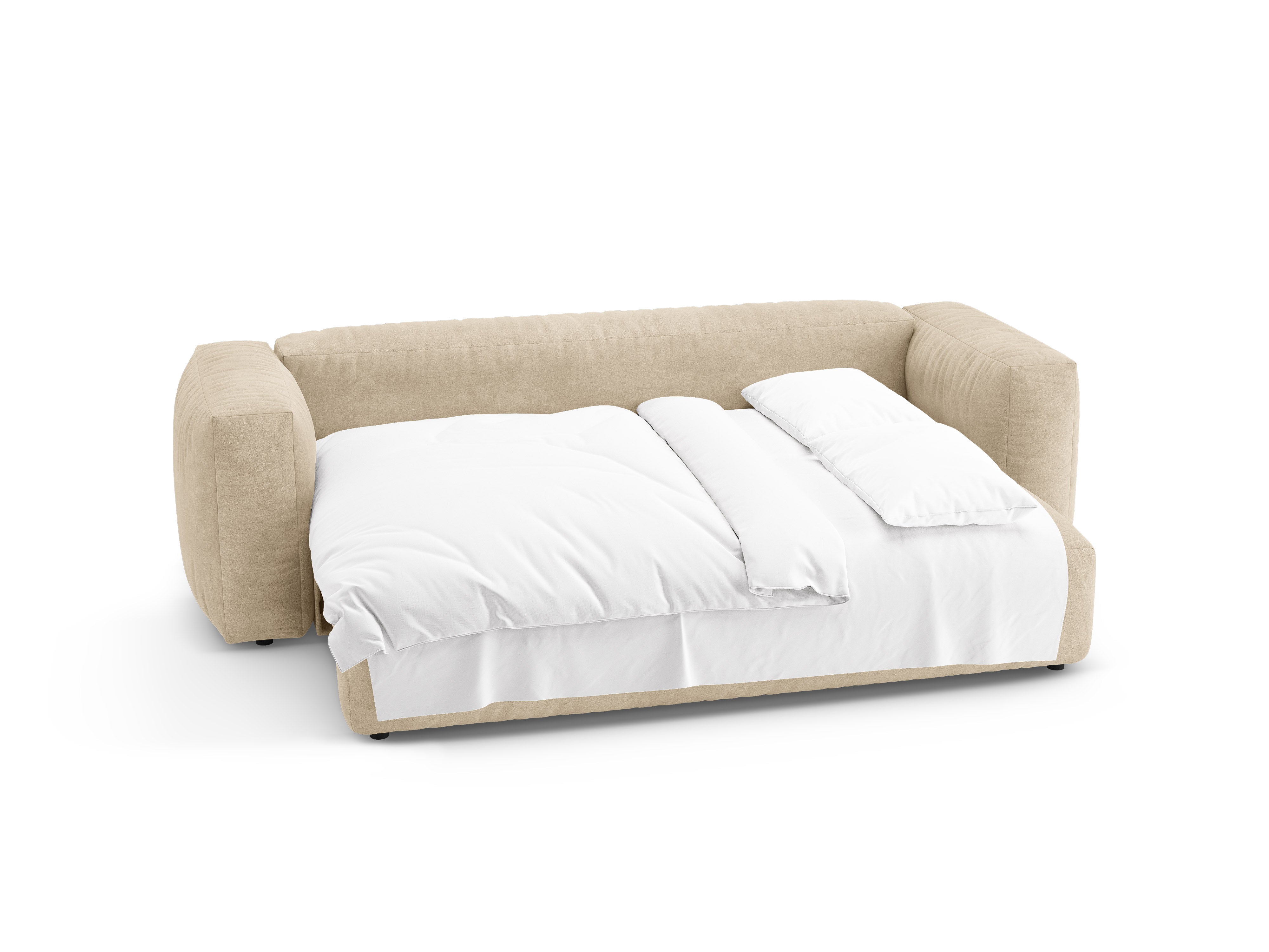 Sofa van fluweel 3-zits met slaapfunctie MARTINA lichtbeige