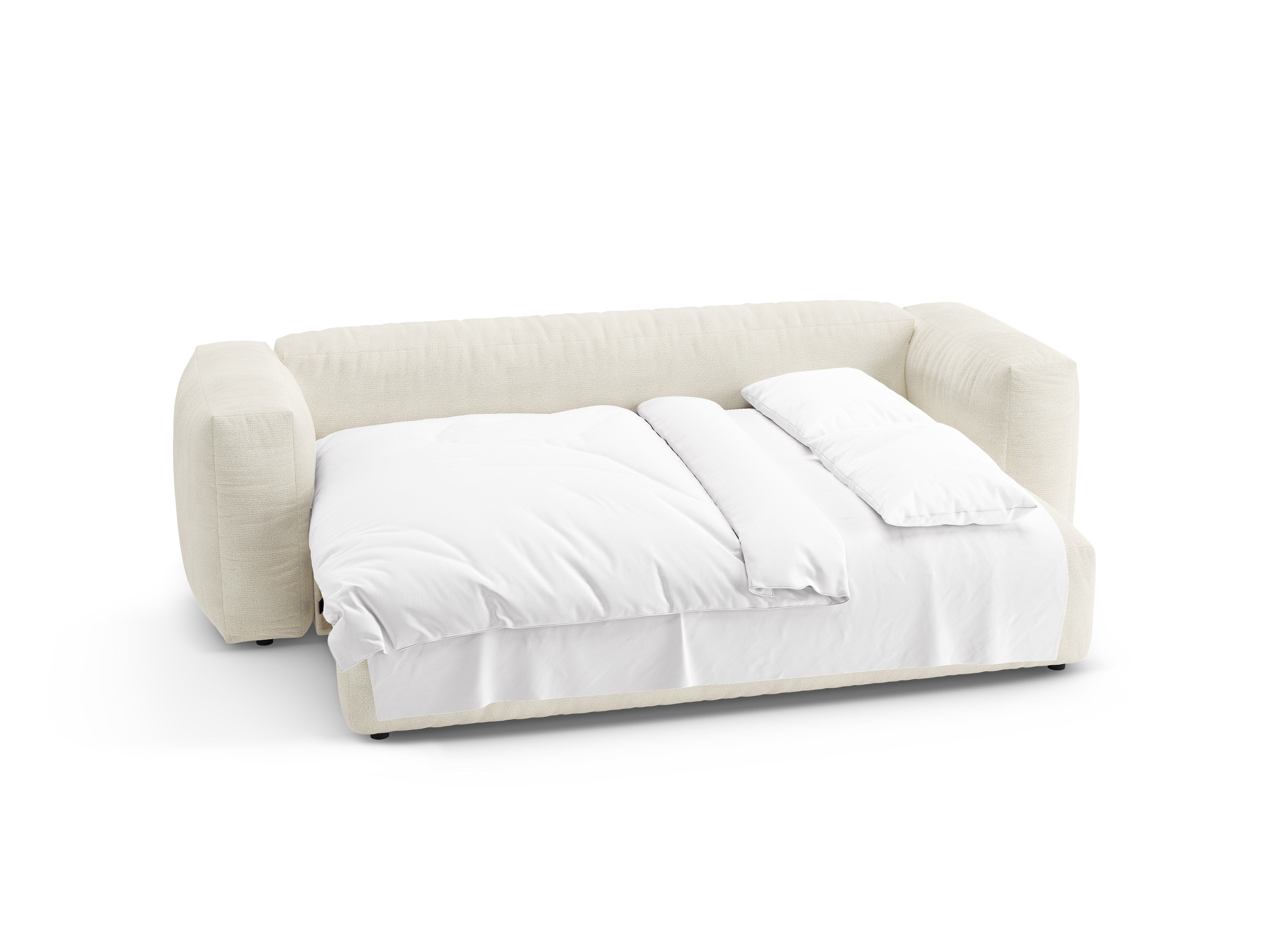 Sofa 3-Sitzer mit Schlaf-Funktion MARTINA Elfenbein Boucle