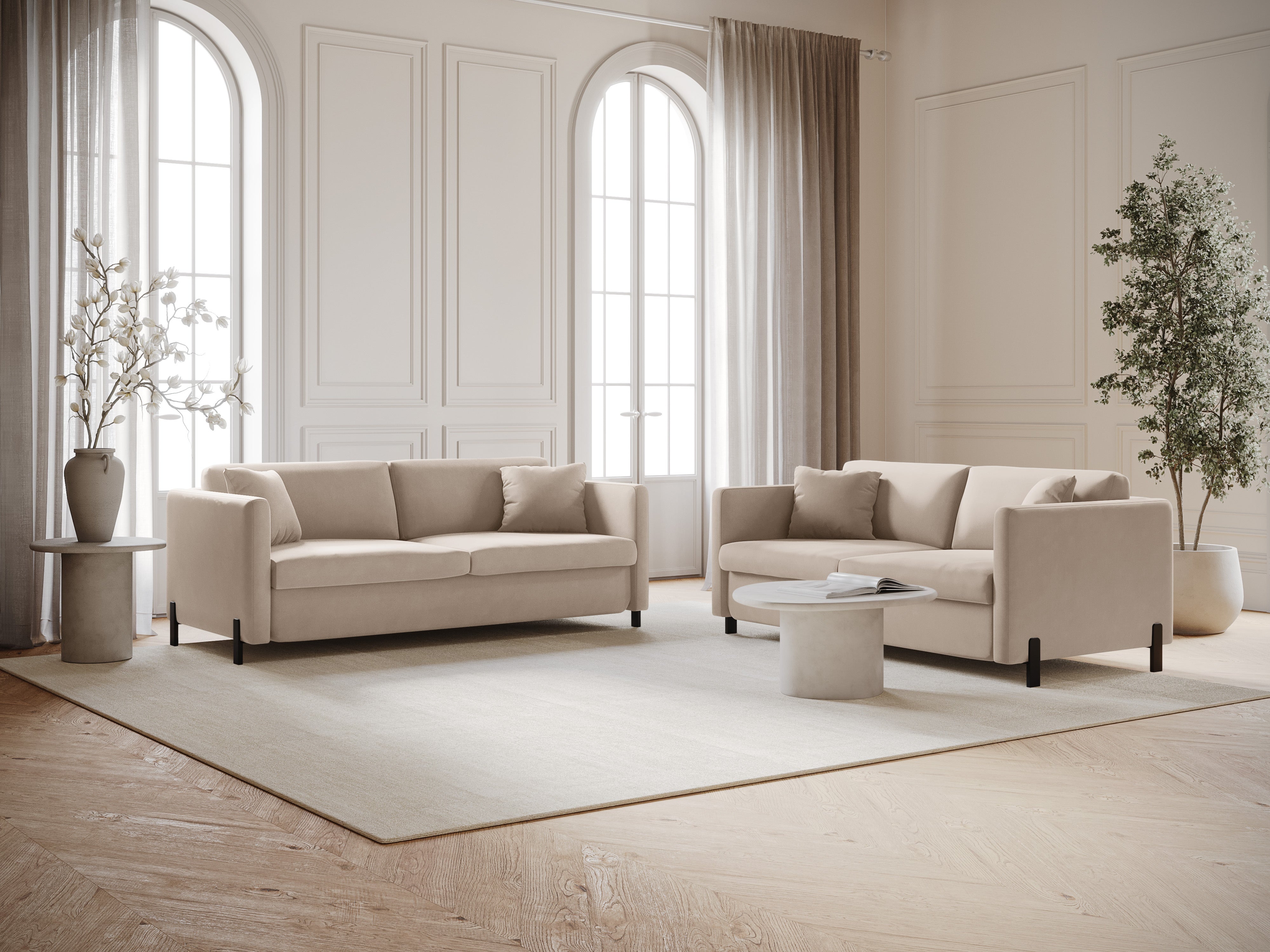 Velvet 3-seater sofa with sleeping function GLORIA beige