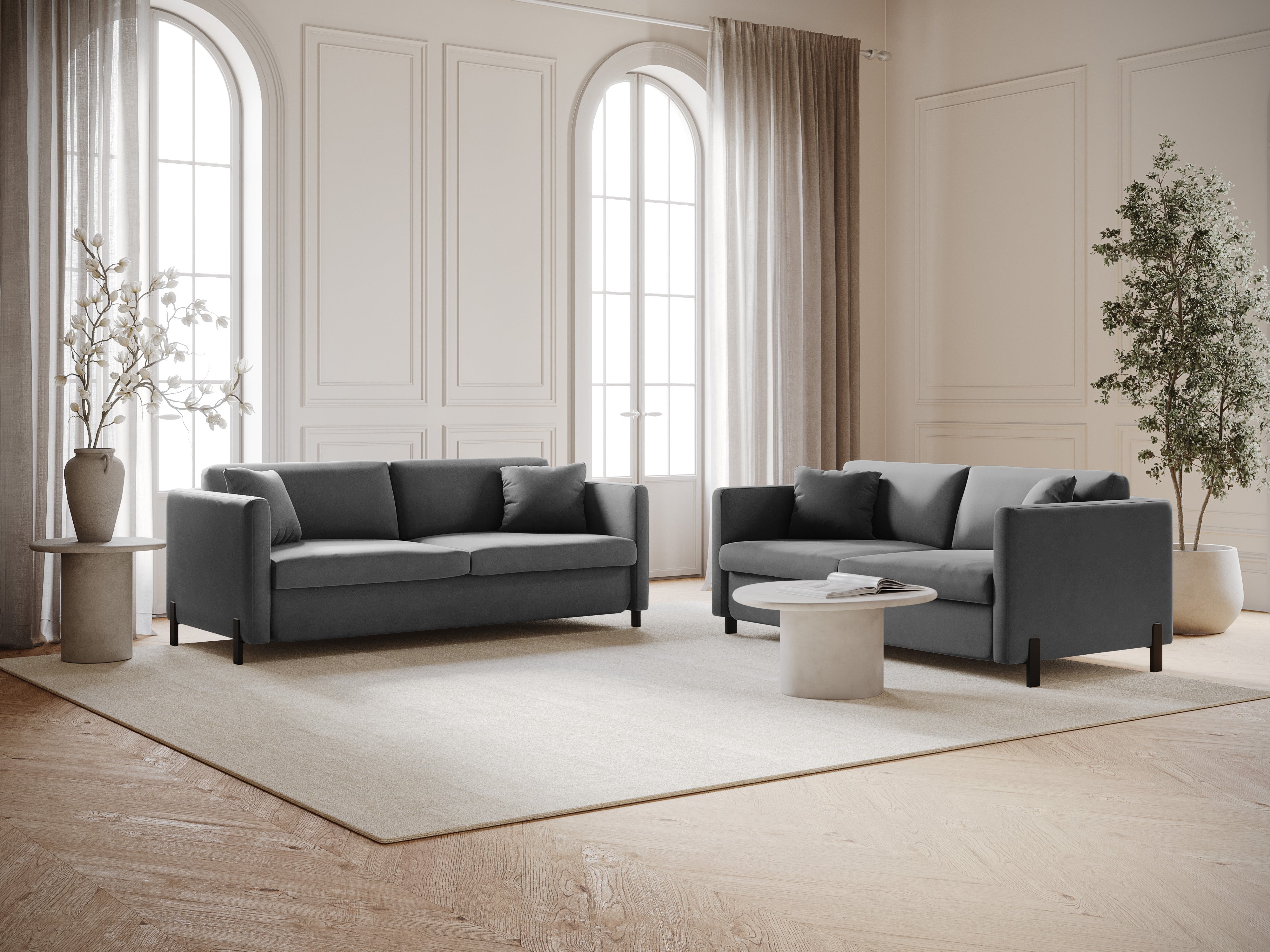 Gray velvet pouf with storage GLORIA