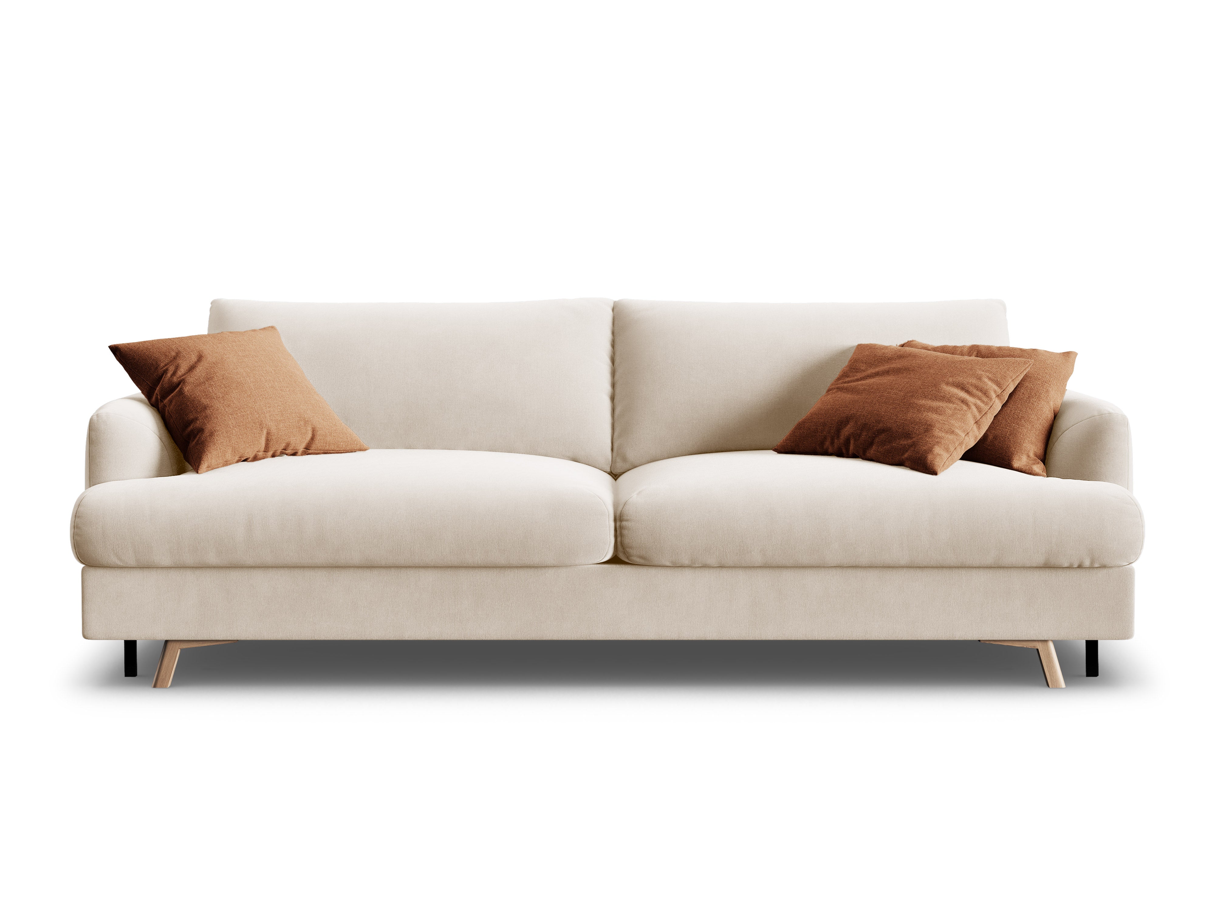 Beige 3-zits fluwelen bank met slaapfunctie NAOMI