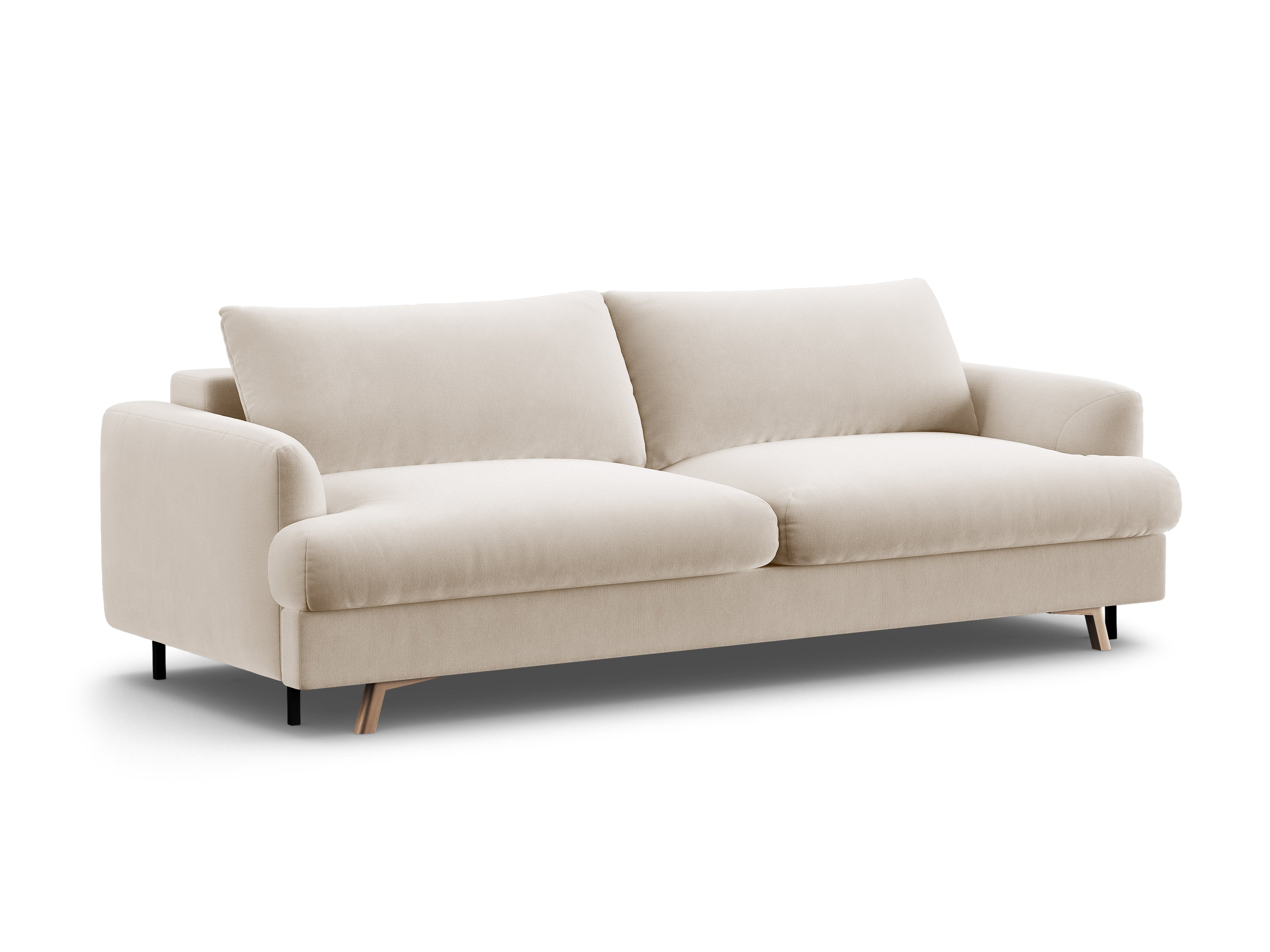 Beige 3-zits fluwelen bank met slaapfunctie NAOMI