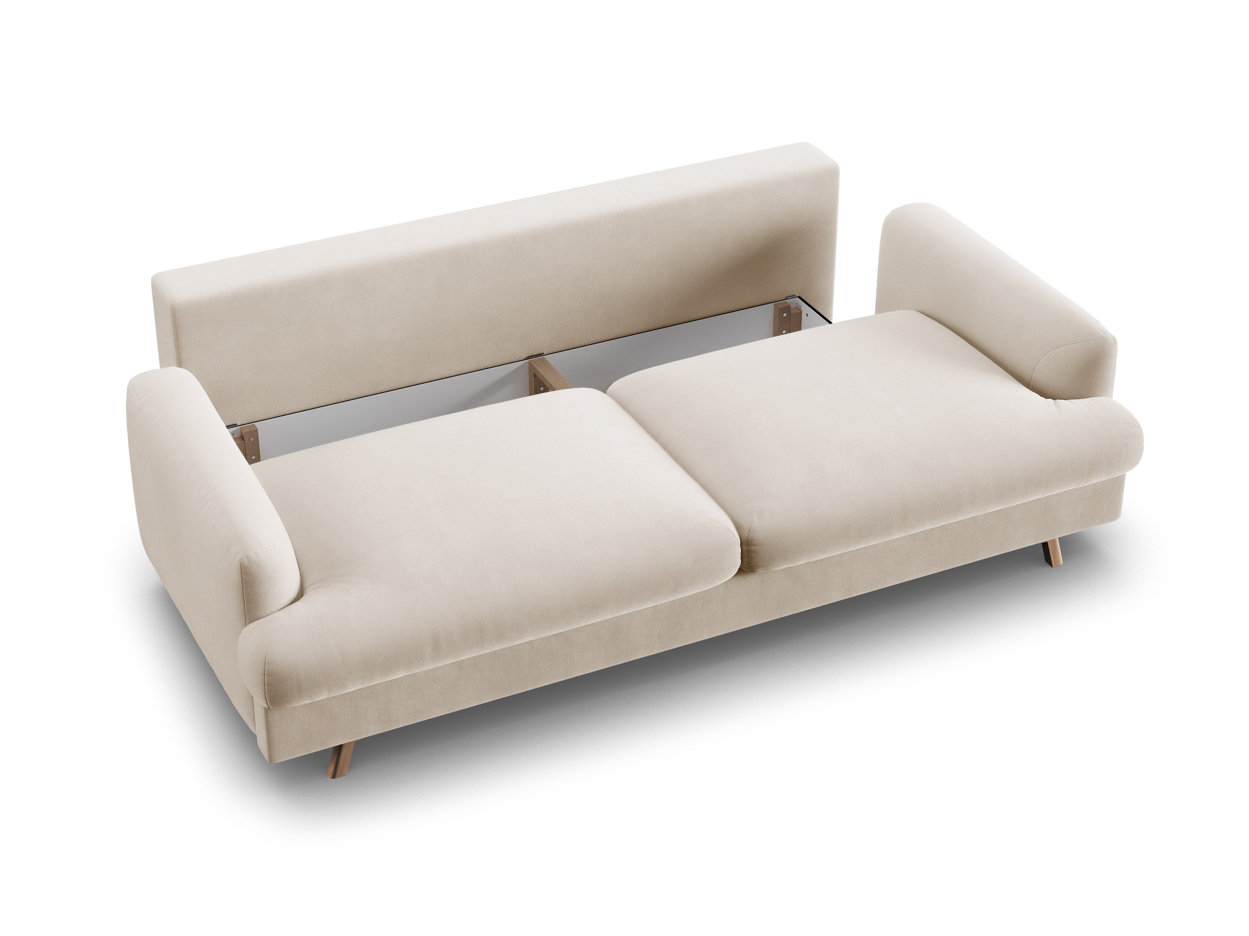 Beige 3-zits fluwelen bank met slaapfunctie NAOMI