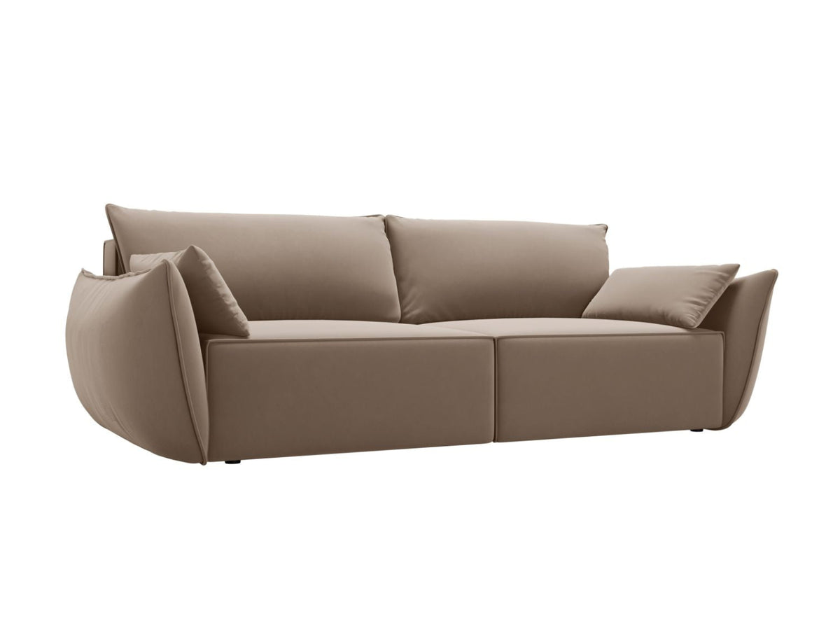 Sofa aksamitna 3-osobowa z funkcją spania KAELLE cappuccino – ujęcie boczne
