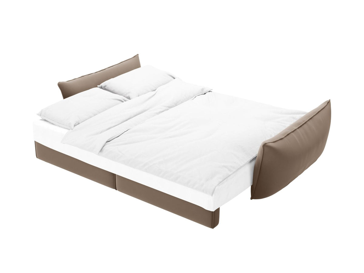 Sofa aksamitna 3-osobowa z funkcją spania KAELLE cappuccino – detal tkaniny