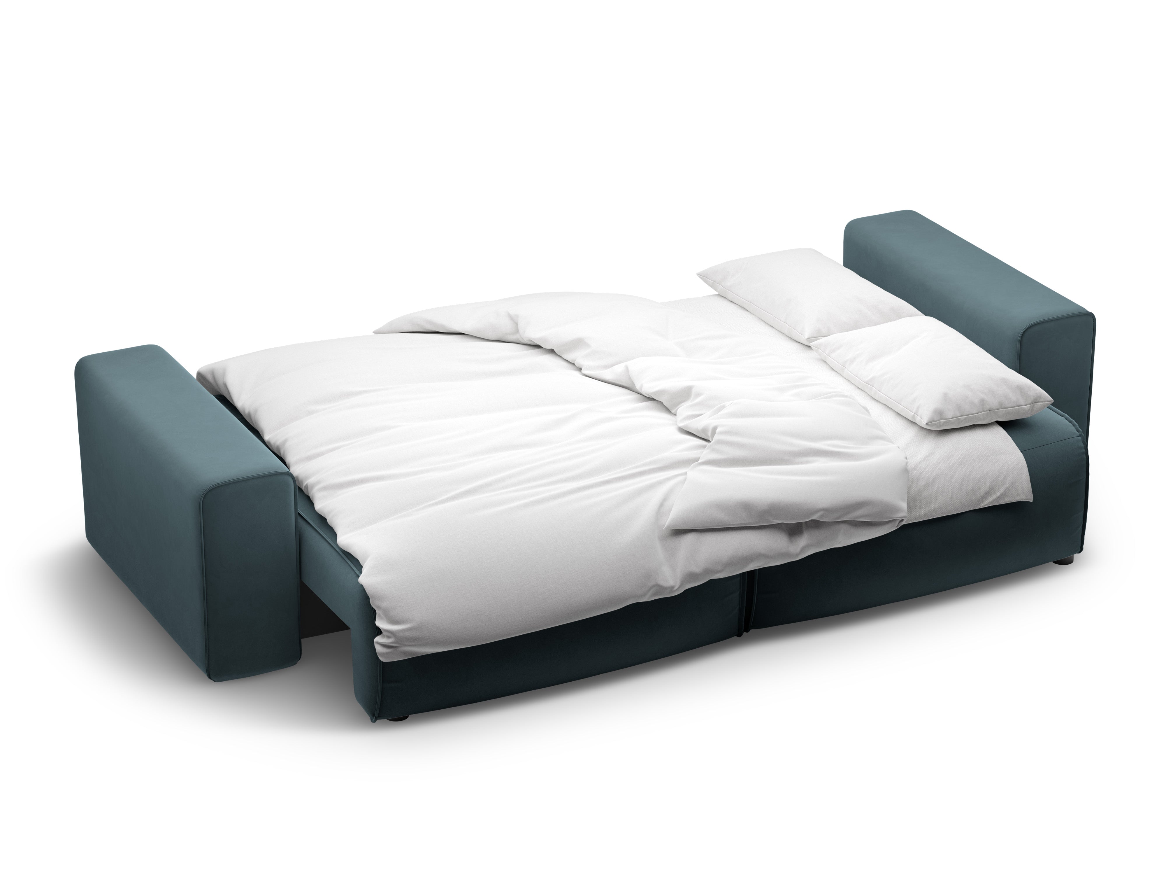 Fluwelen 3-zitsbank met slaapfunctie VICTOR blauw