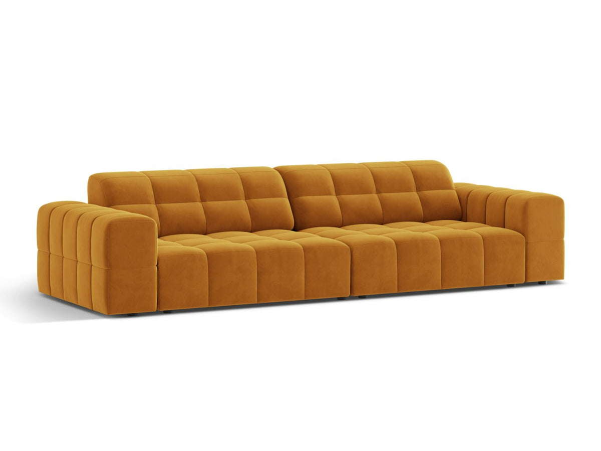 Sofa aksamitna 4-osobowa JENNIFER żółty Venus – ujęcie boczne