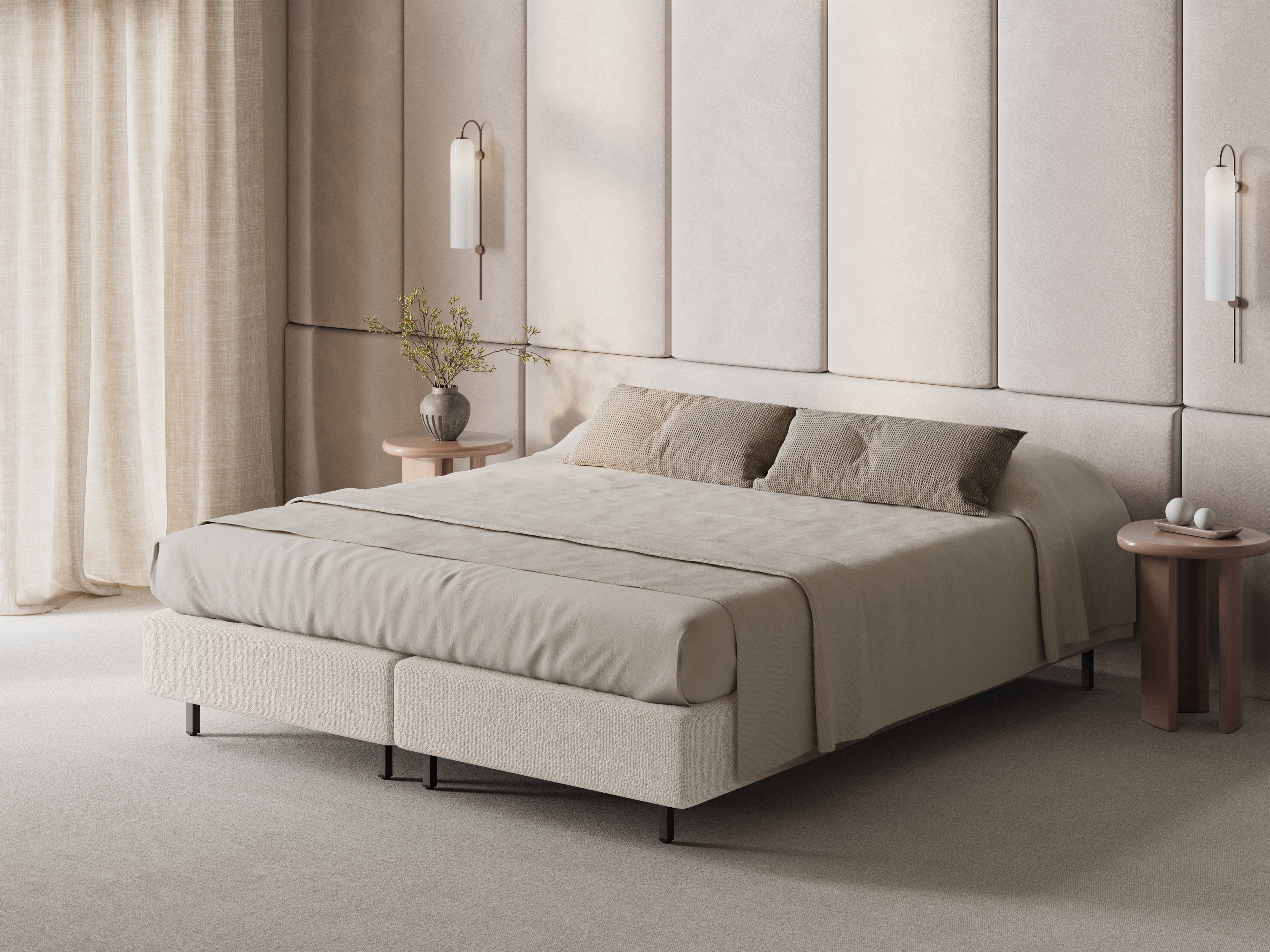 Bett WHALE hellbeige Chenille