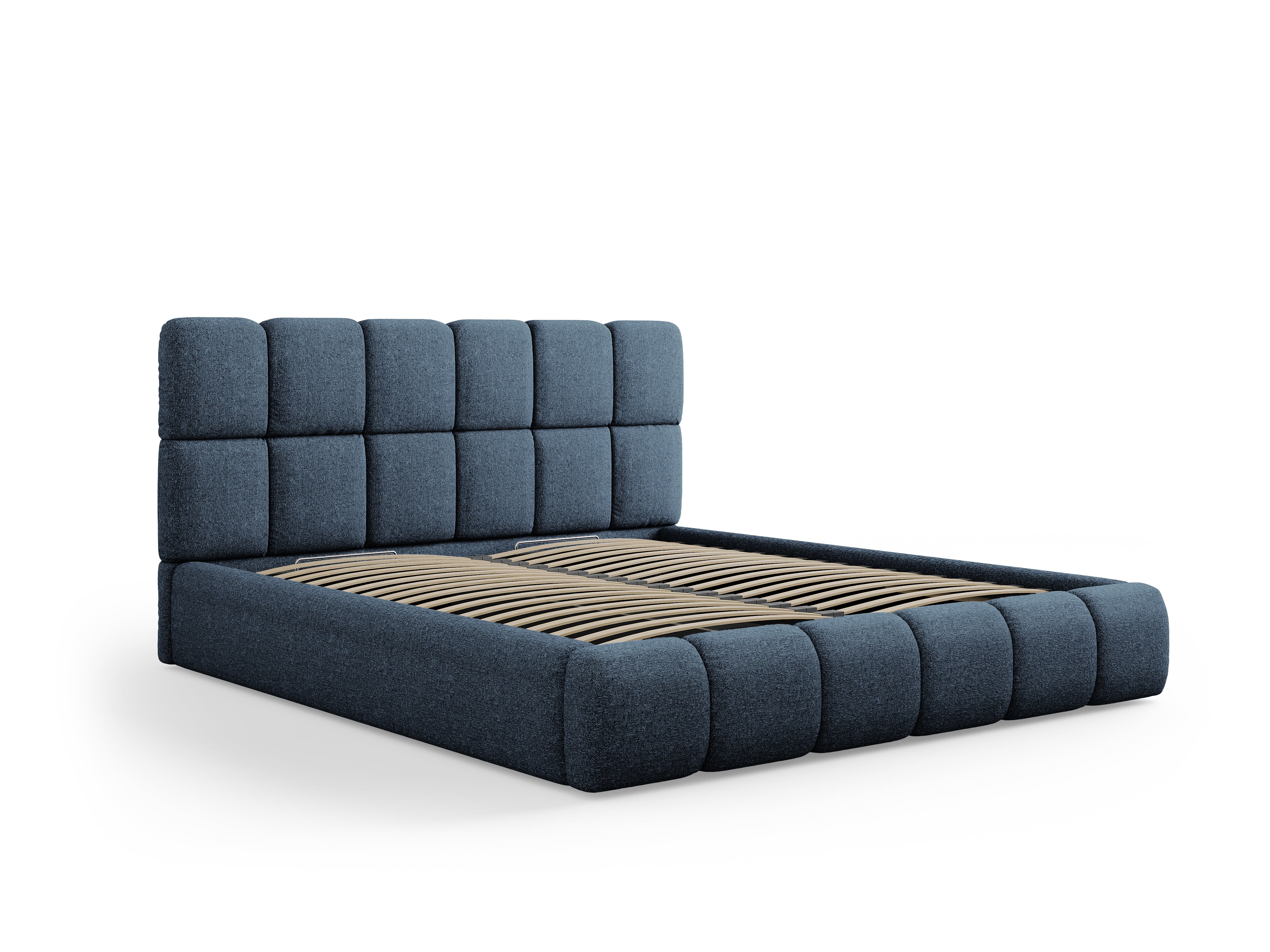BELLIS bed met opbergruimte voor beddengoed, blauwe chenille zijdeachtige stof