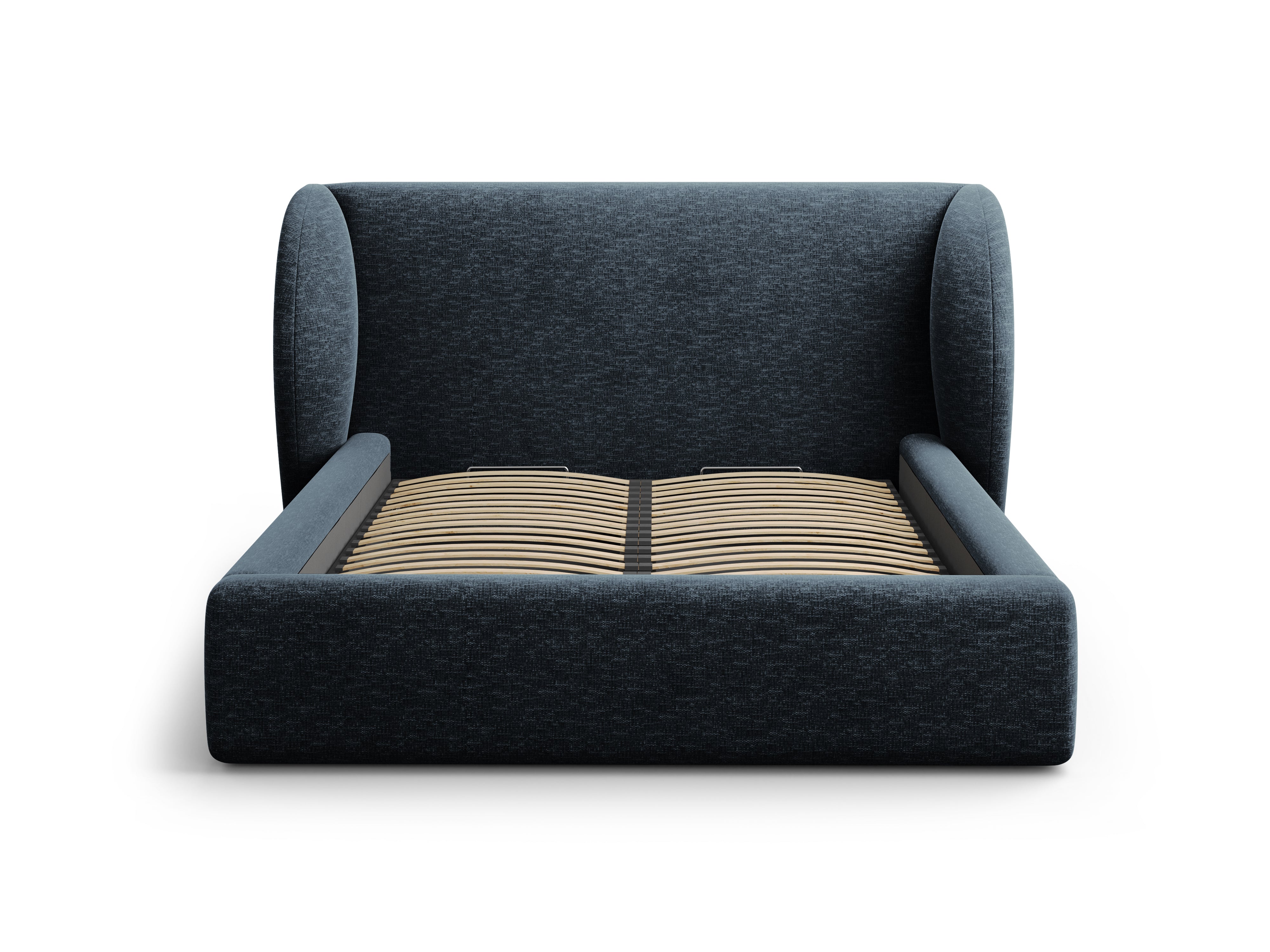 Łóżko w tkaninie szenilowej z pojemnikiem na pościel MILEY granat królewski Micadoni Eye on Design