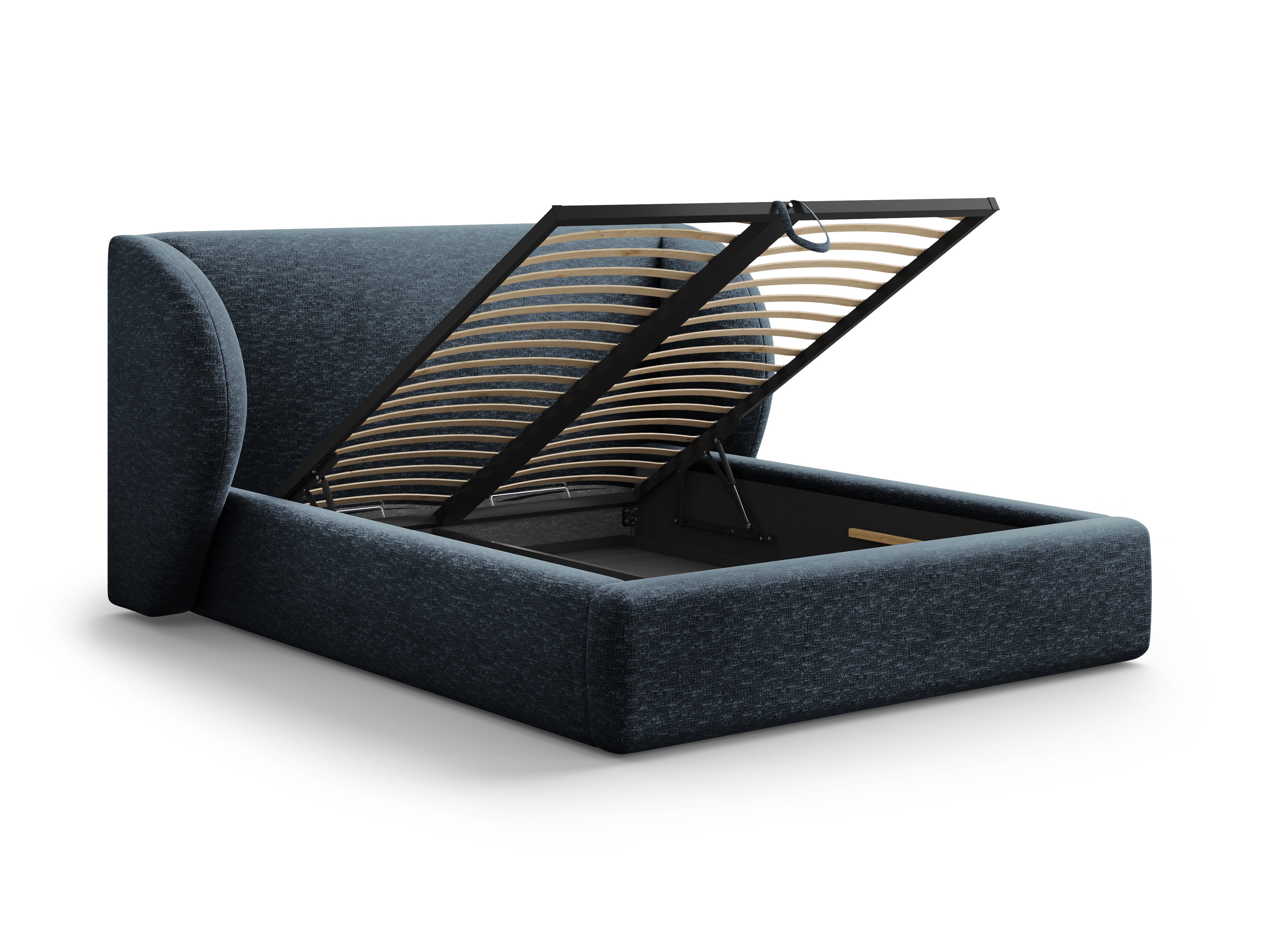 Łóżko w tkaninie szenilowej z pojemnikiem na pościel MILEY granat królewski Micadoni Eye on Design