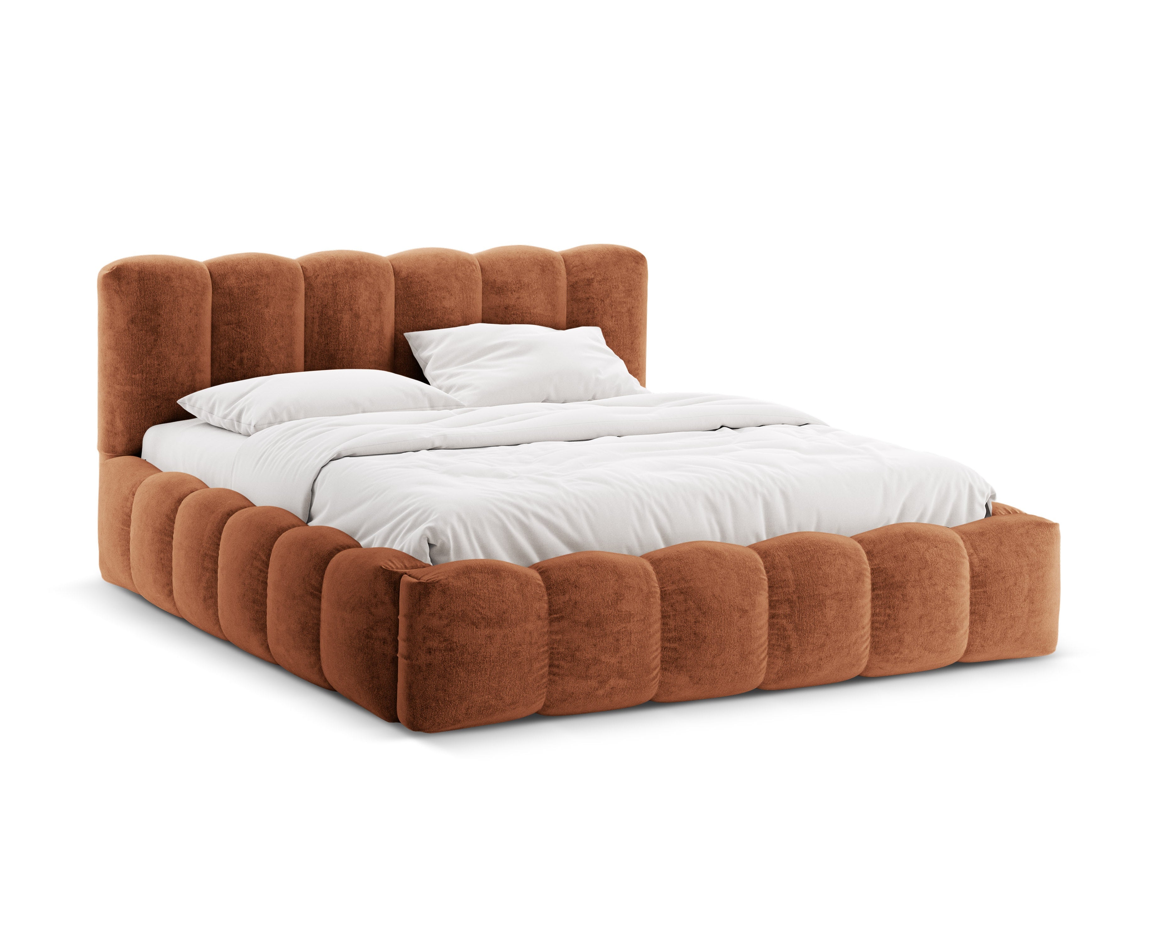 Bed met opbergruimte LUPINE baksteen chenille