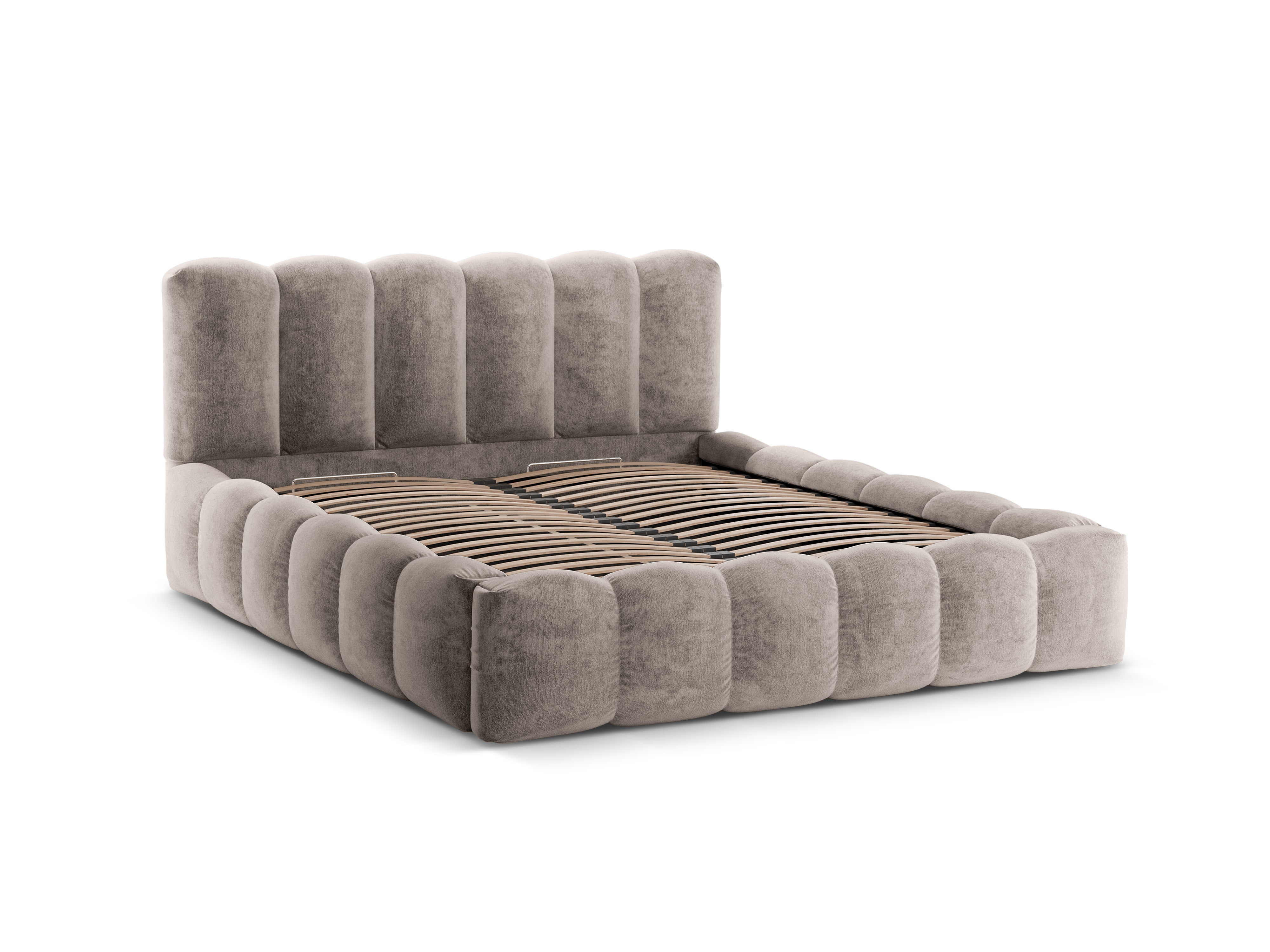 Bed met opbergruimte LUPINE donker cappuccino iriserend chenille
