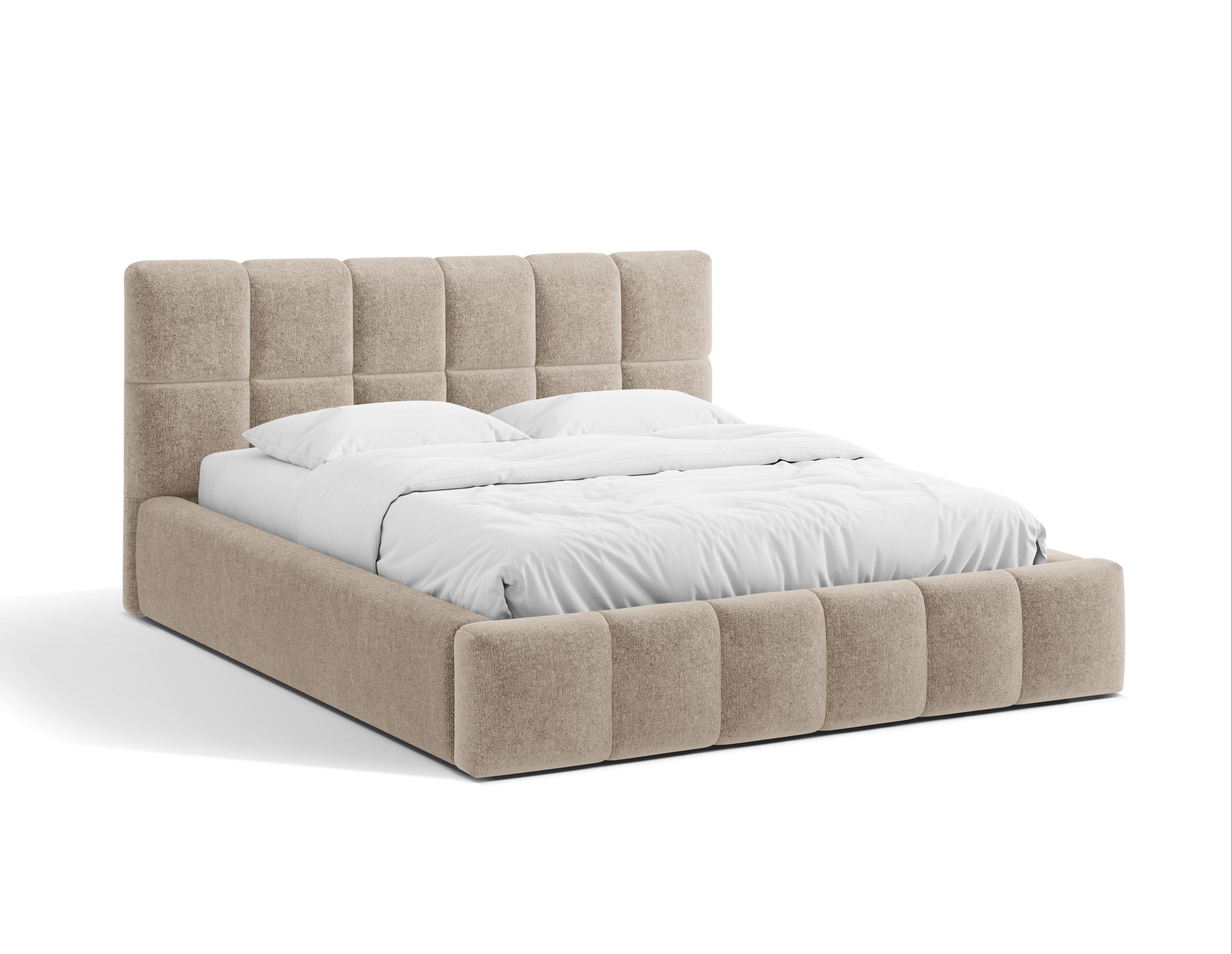 BELLIS bed met opbergruimte voor beddengoed in beige chenille