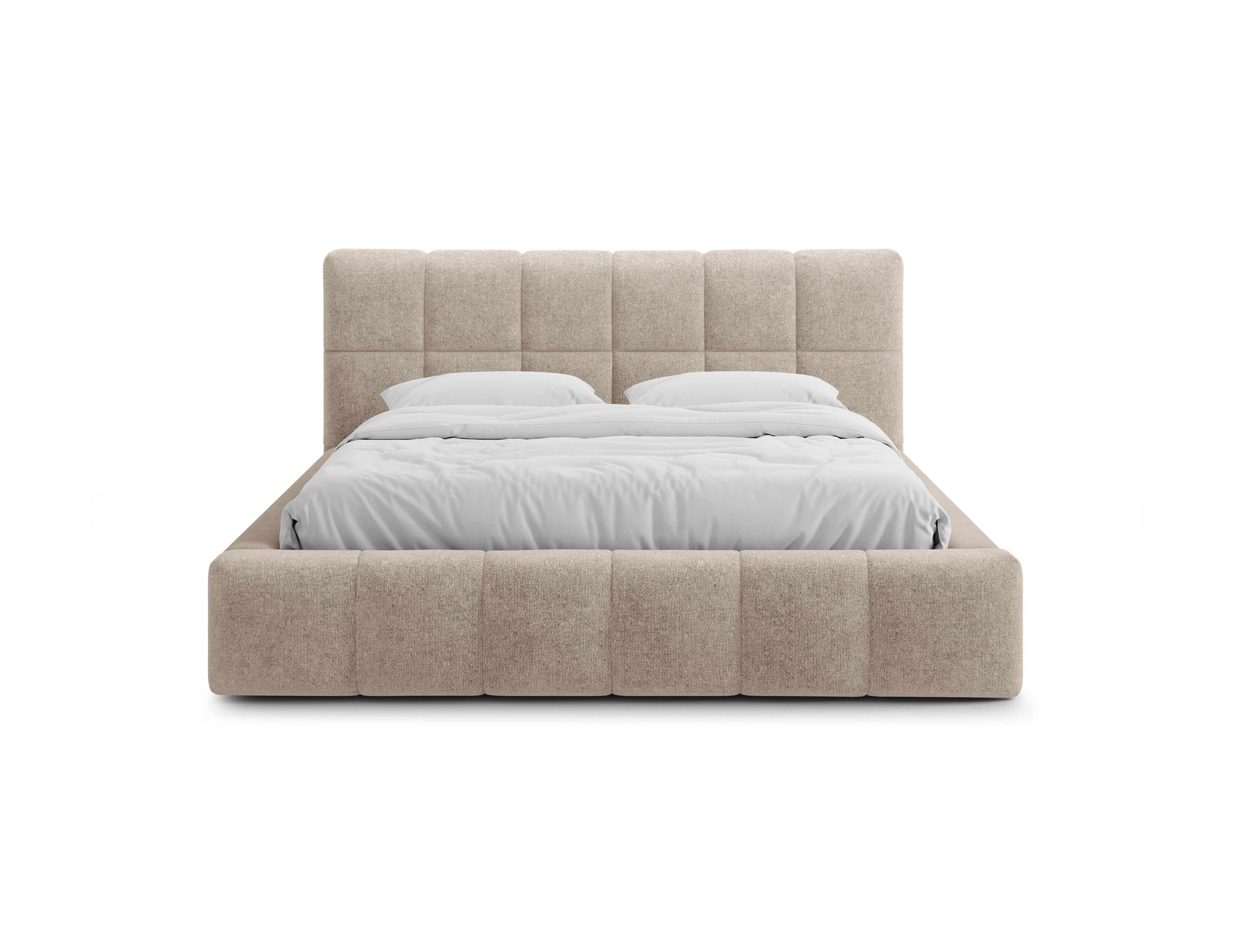 BELLIS bed met opbergruimte voor beddengoed in beige chenille