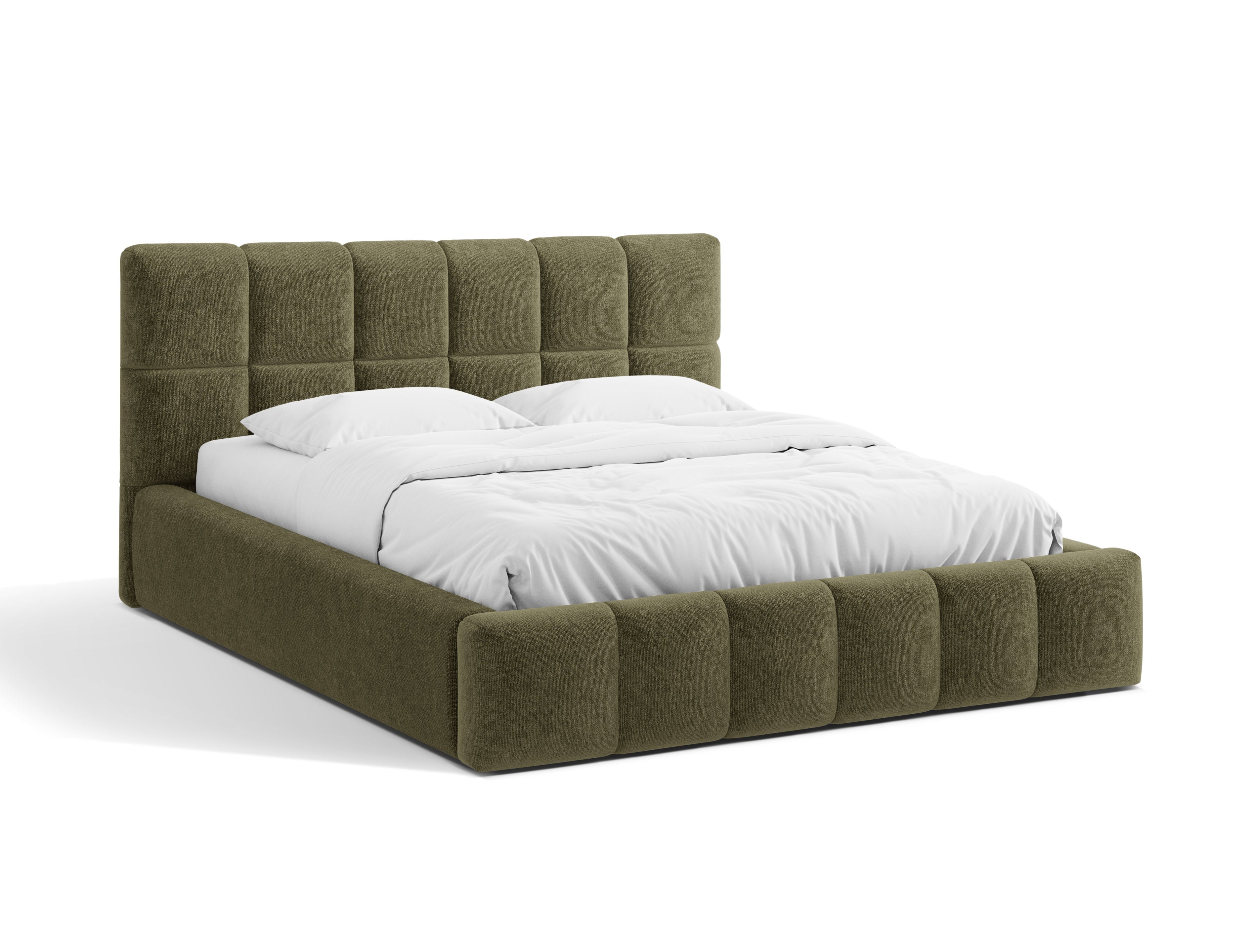BELLIS bed met opbergruimte voor beddengoed in groene chenille