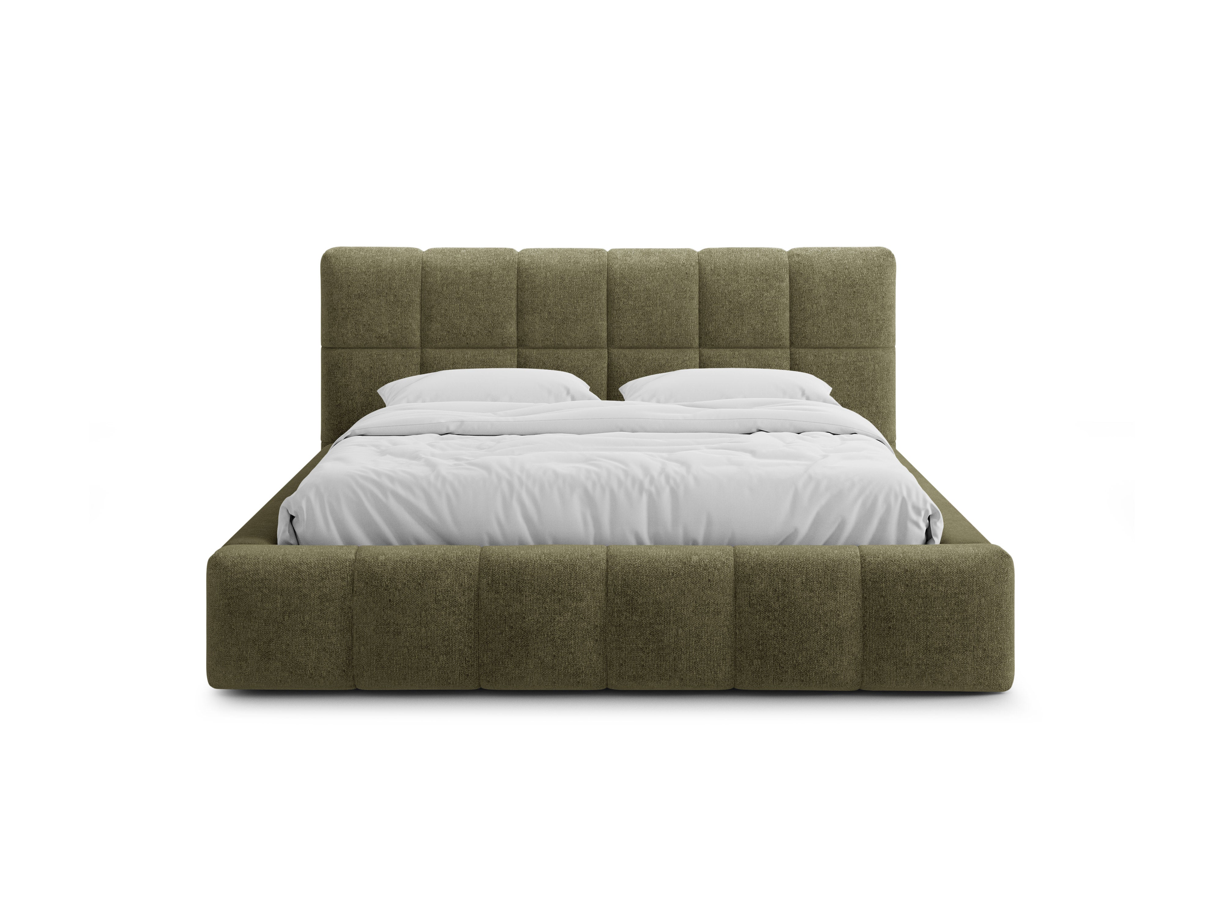 BELLIS bed met opbergruimte voor beddengoed in groene chenille