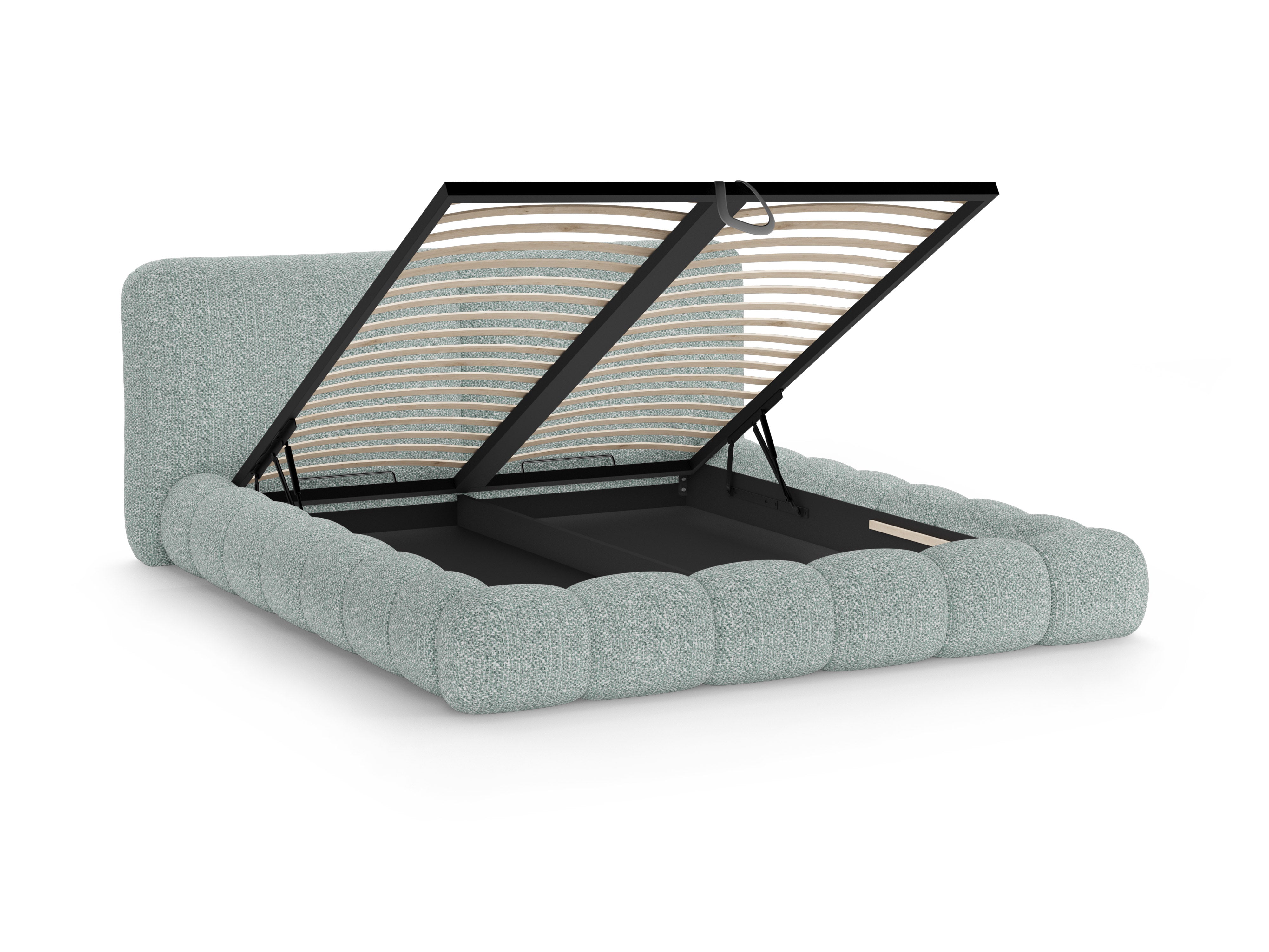 Bett SOLANGE gedämpftes blaues Melange
