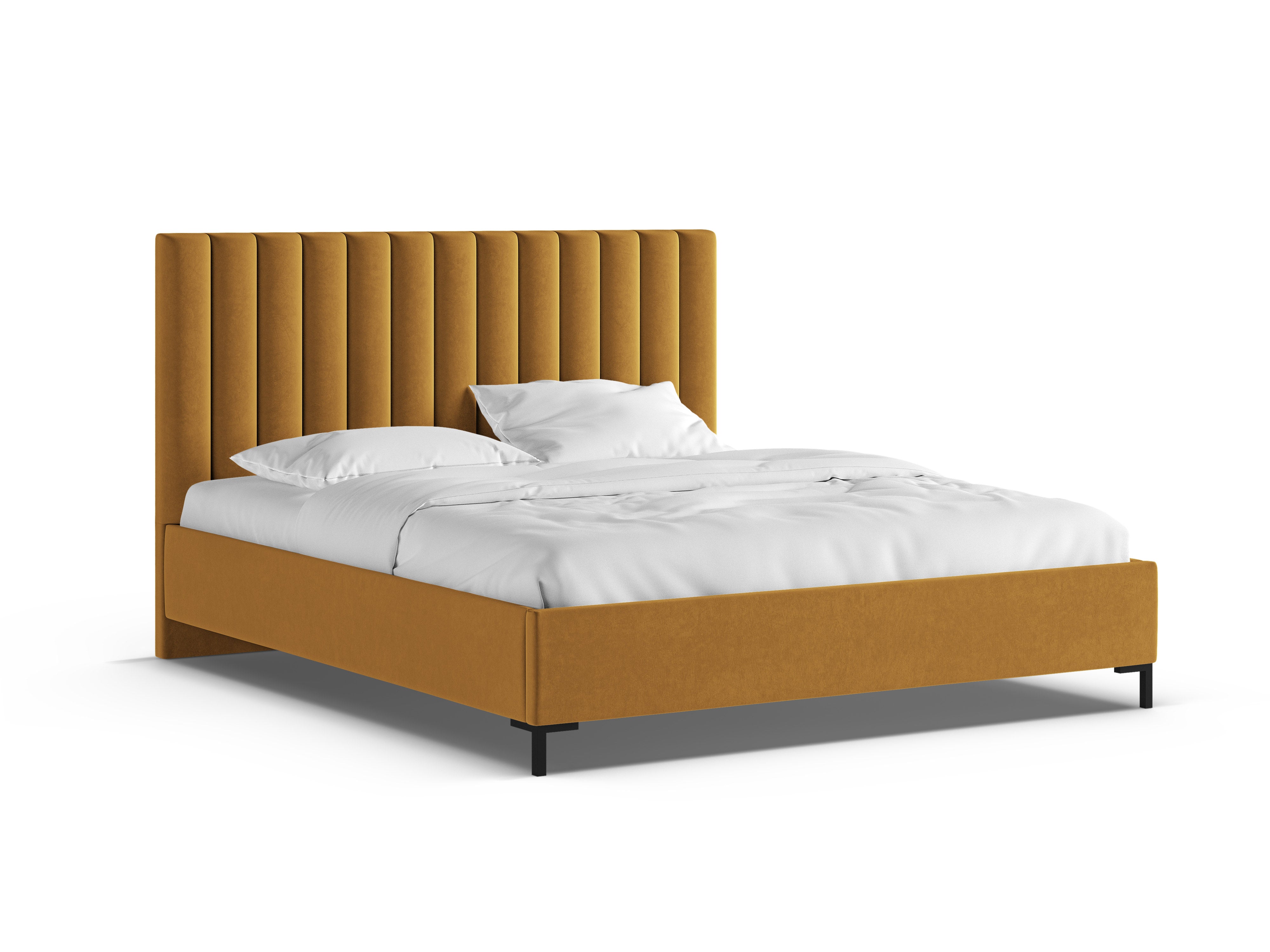 Fluwelen bed met opbergruimte voor beddengoed ALLISON mosterdgeel