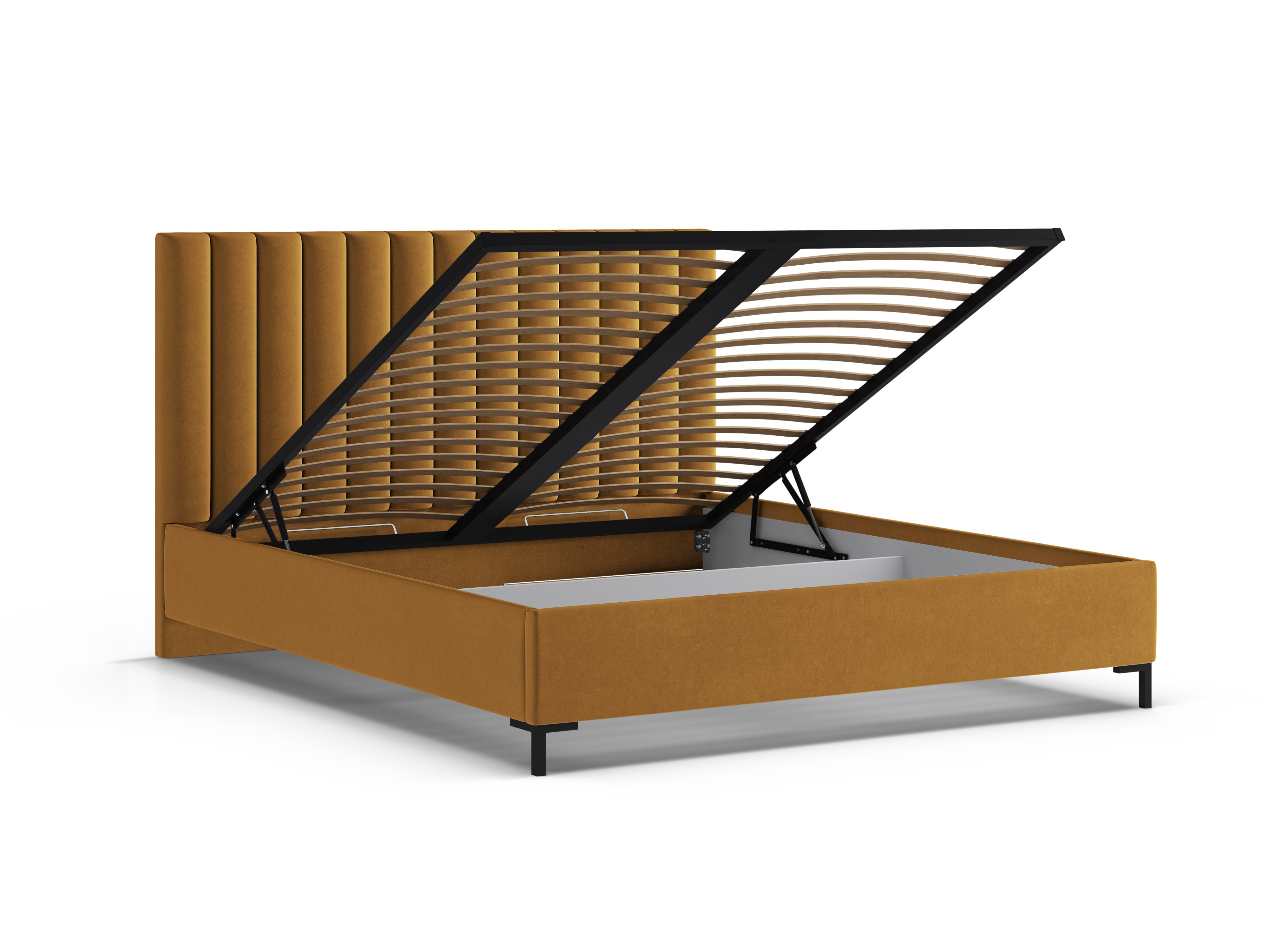 Fluwelen bed met opbergruimte voor beddengoed ALLISON mosterdgeel