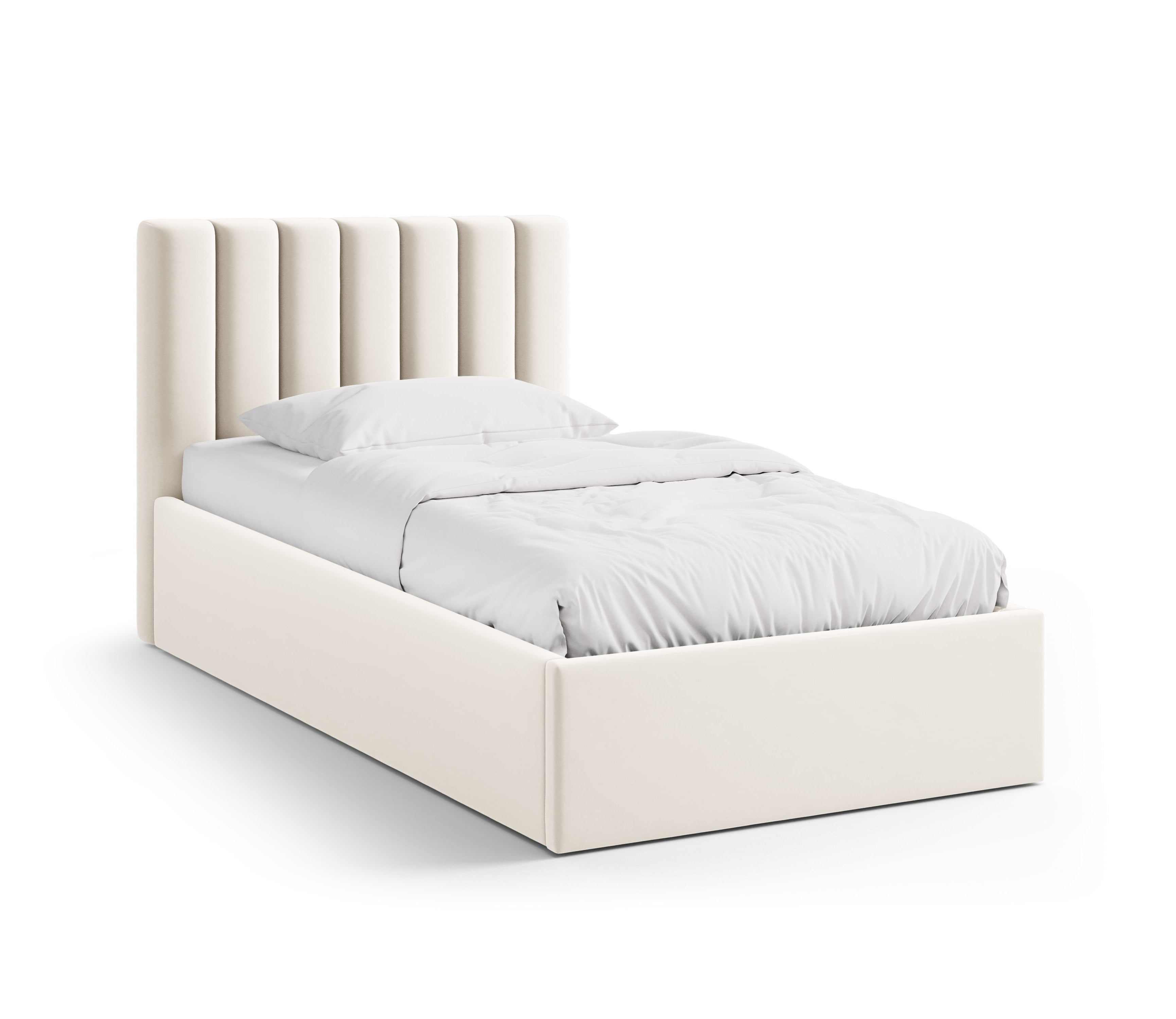 enkel velours bed met opbergruimte voor beddengoed ALLISON lichtbeige