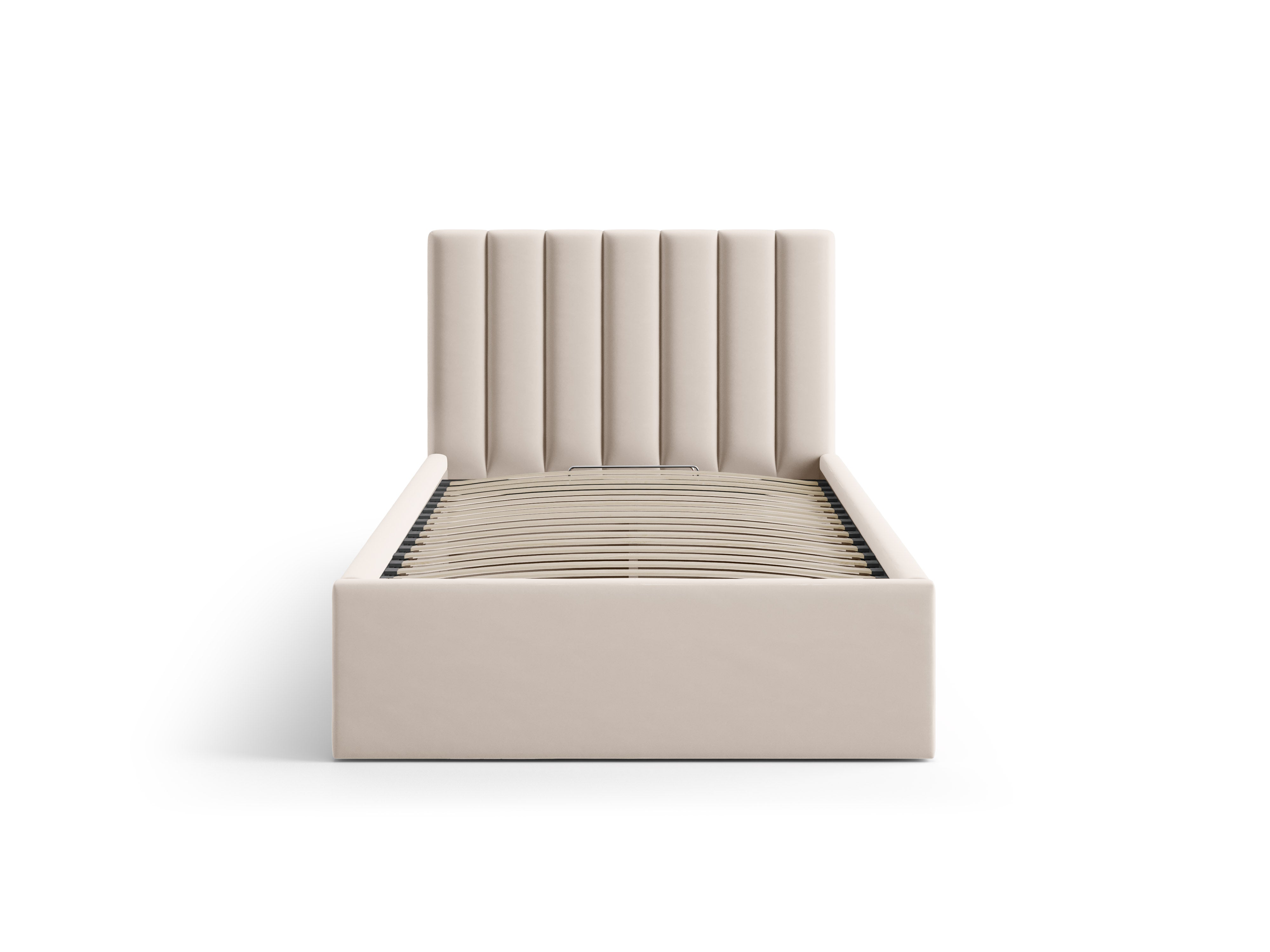 Eenpersoons fluwelen bed met opbergruimte voor beddengoed ALLISON beige
