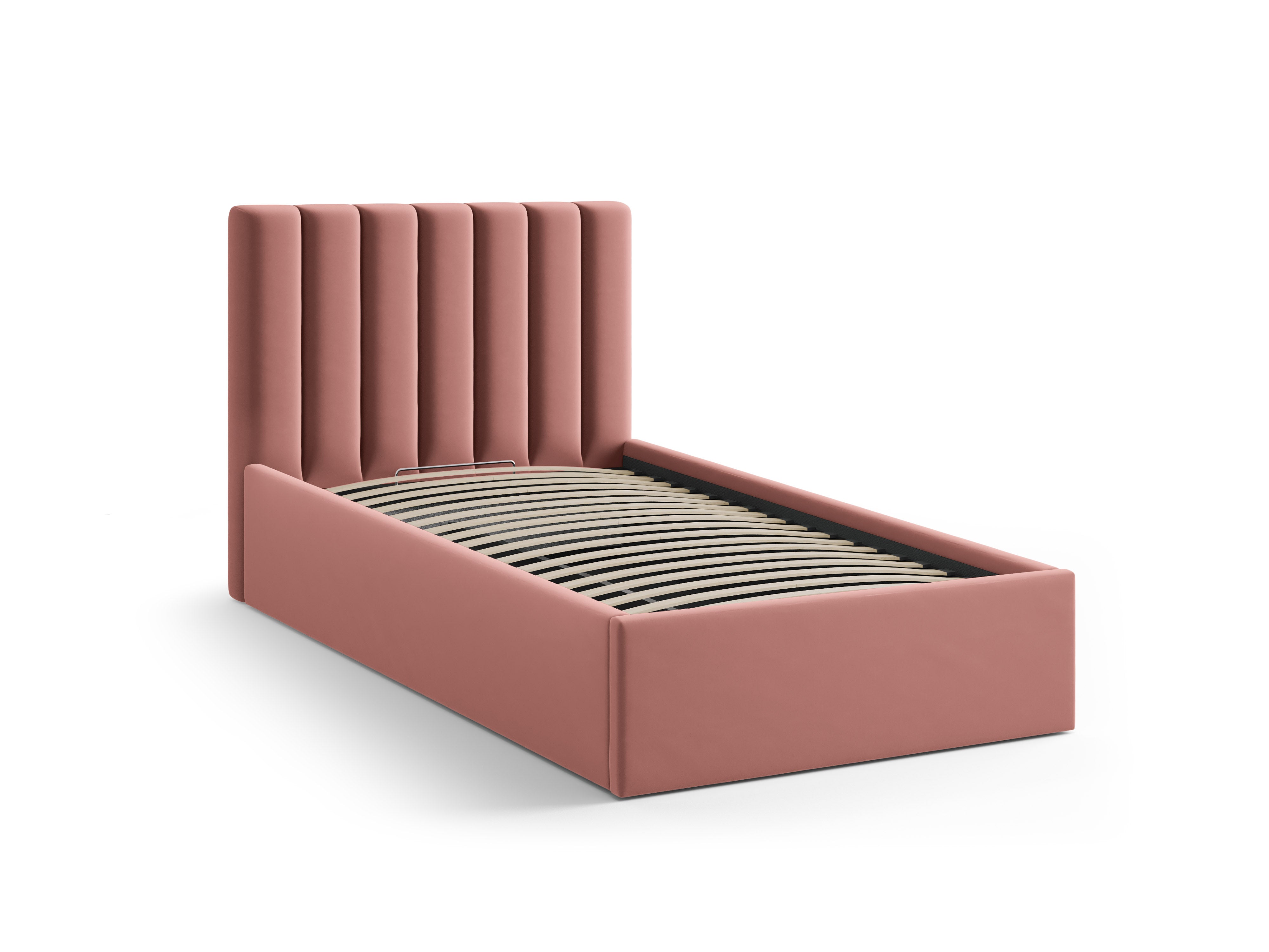 enkele fluwelen bed met opbergruimte voor beddengoed ALLISON roze
