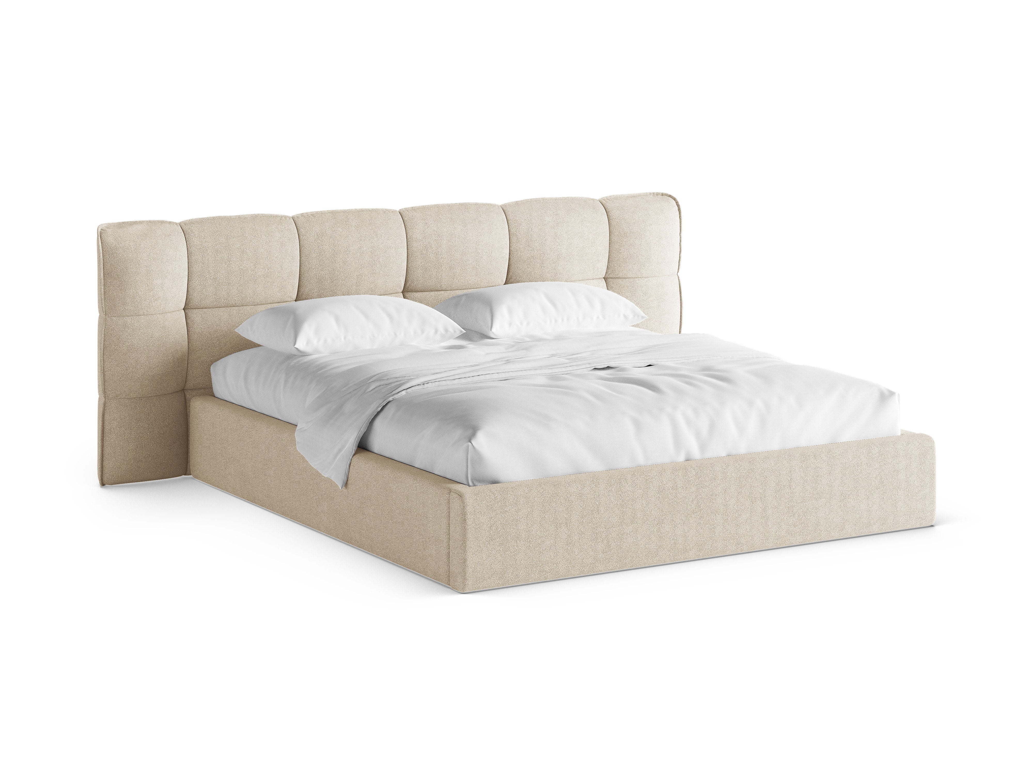 Bett mit Stauraum ERIC hellbeige Boucle