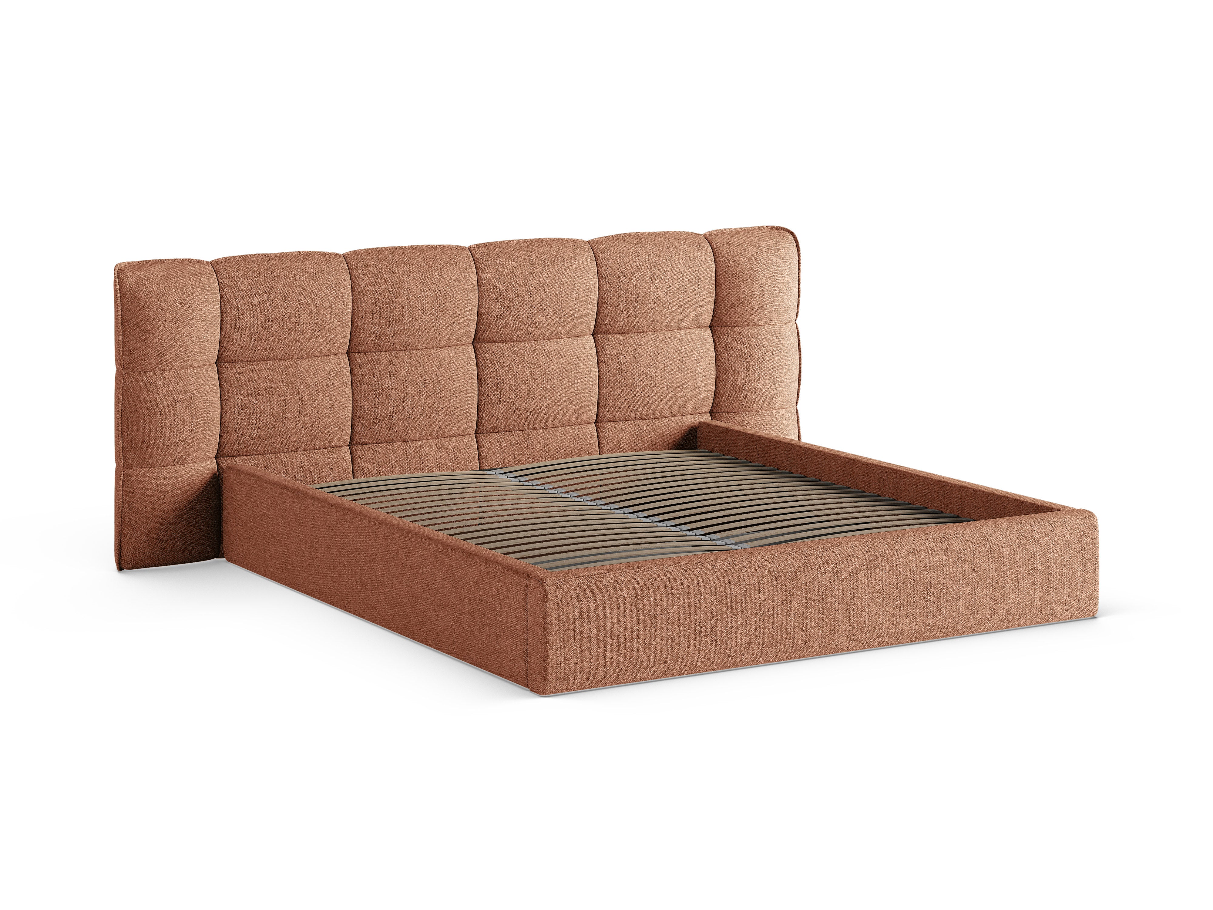 Bed met opbergruimte ERIC perzik boucle