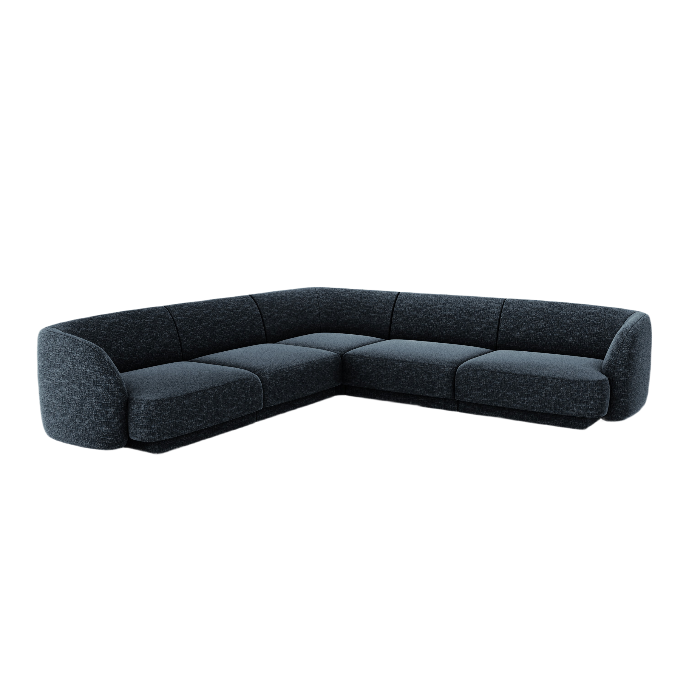Symmetrische hoekbank MILEY marineblauwe chenille zijdeachtig