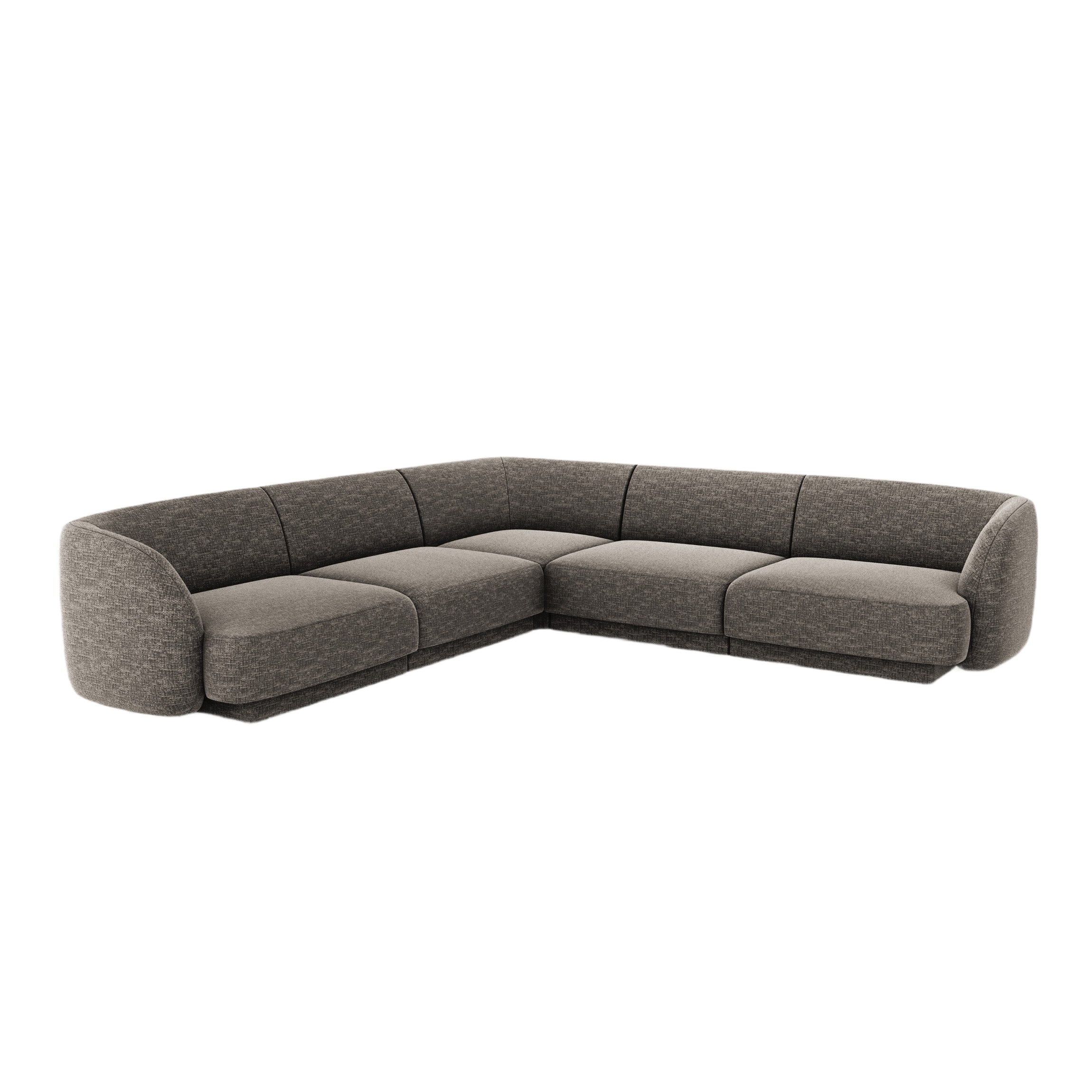 Symmetrische hoekbank MILEY grijs chenille zijdeachtig