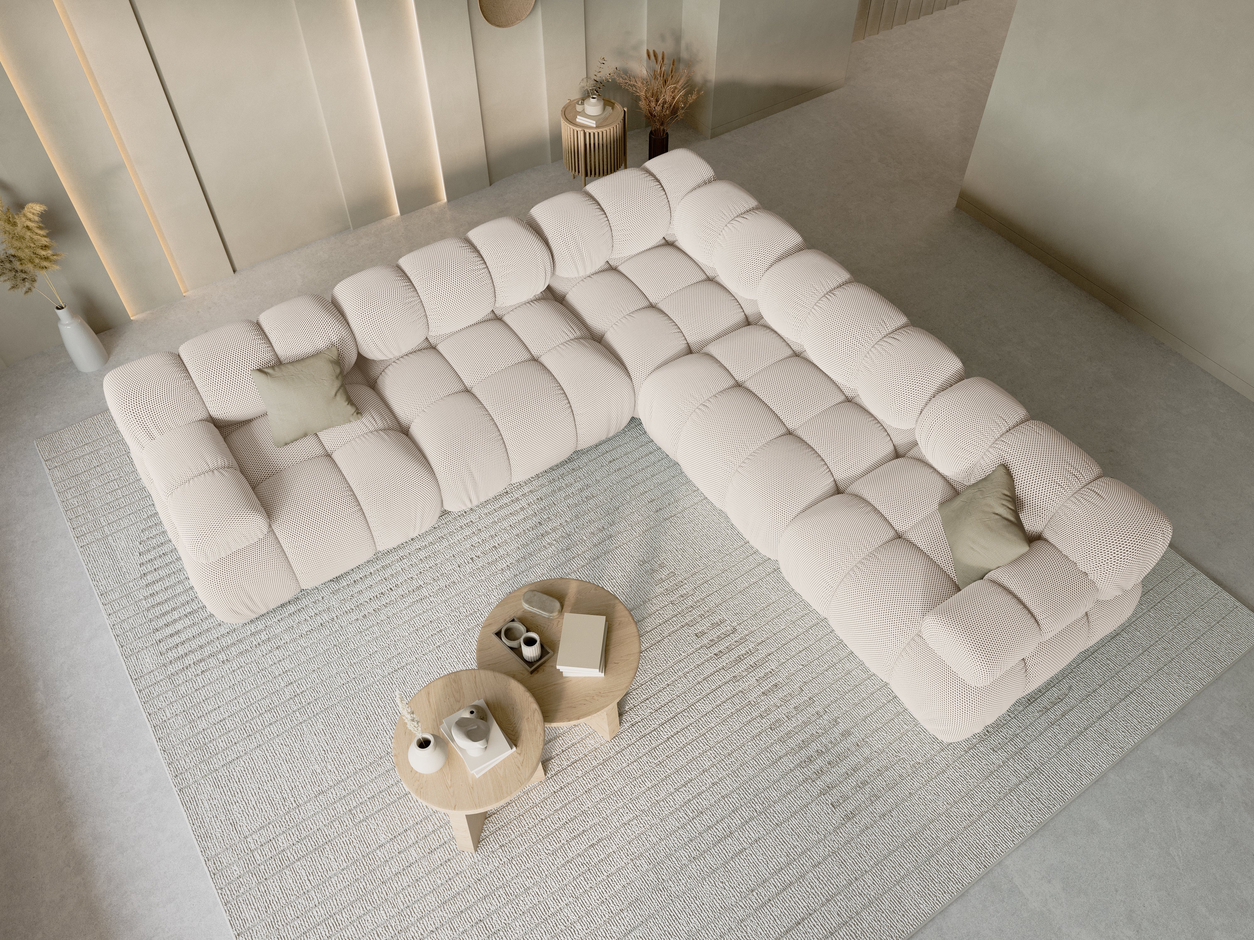 Symmetrische hoekbank BELLIS in beige 3D-stof