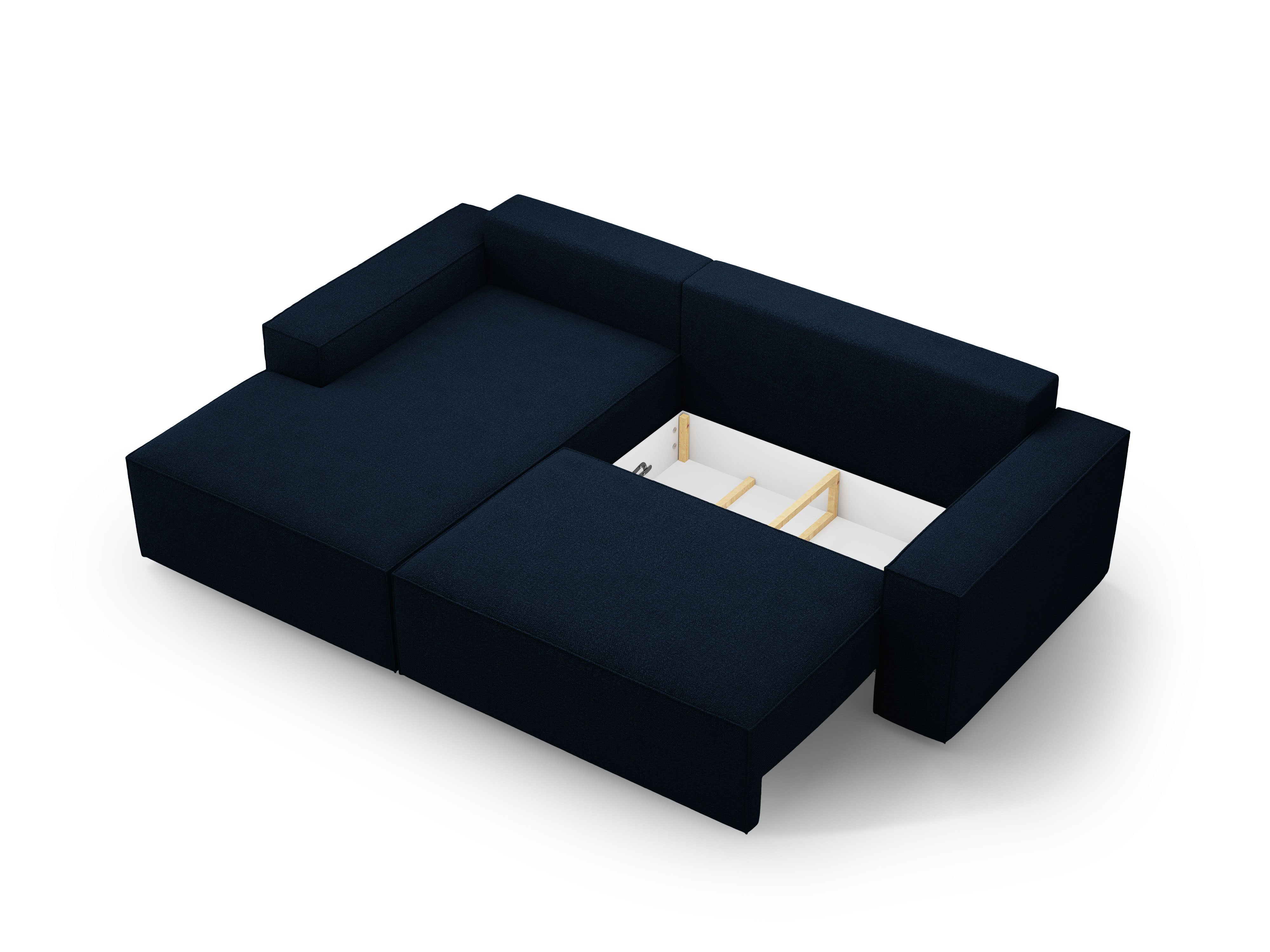 Left-facing corner sofa bed JODIE dark blue boucle