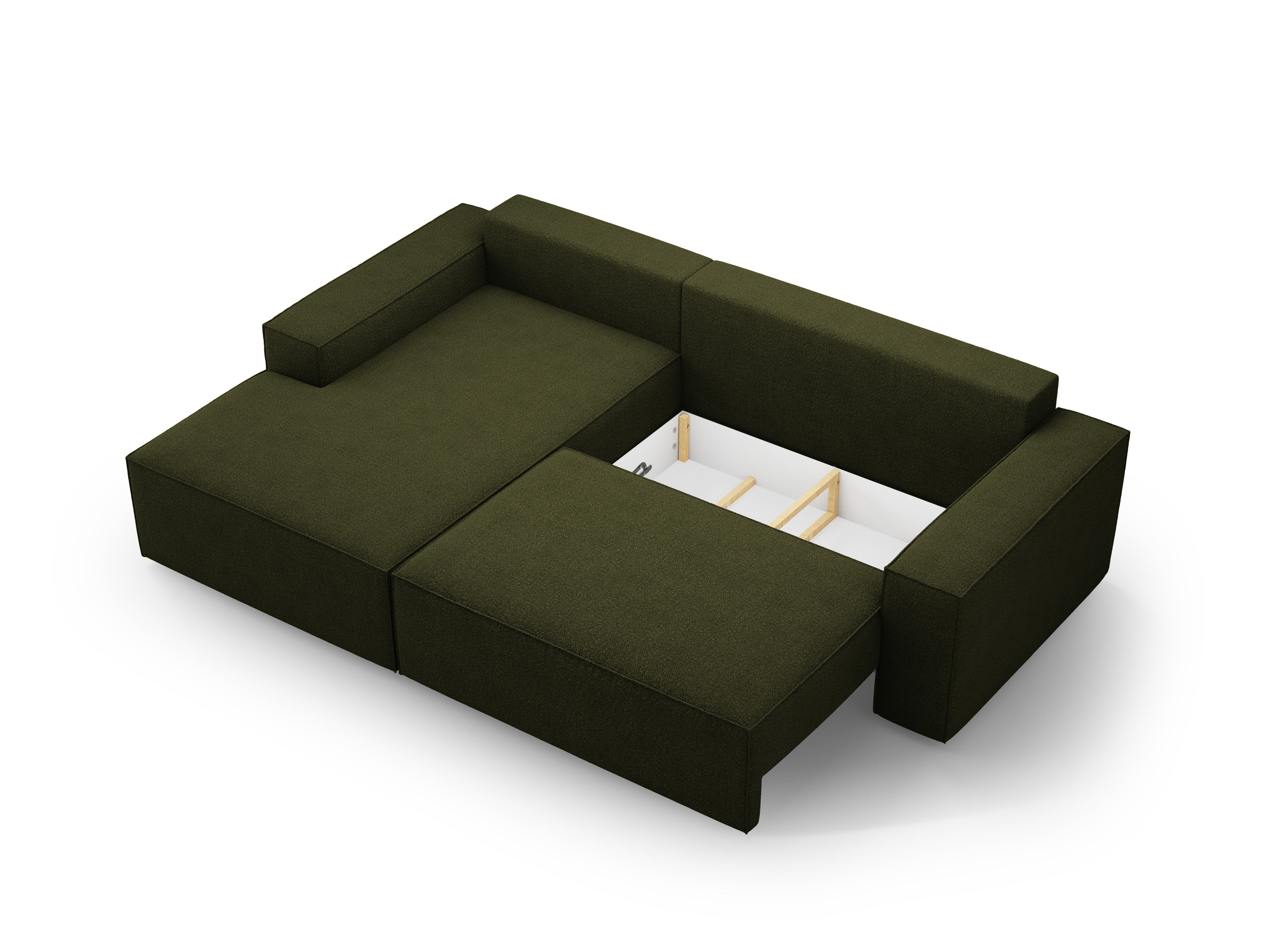 Ecksofa links mit Schlaffunktion JODIE dunkel olivgrün Boucle