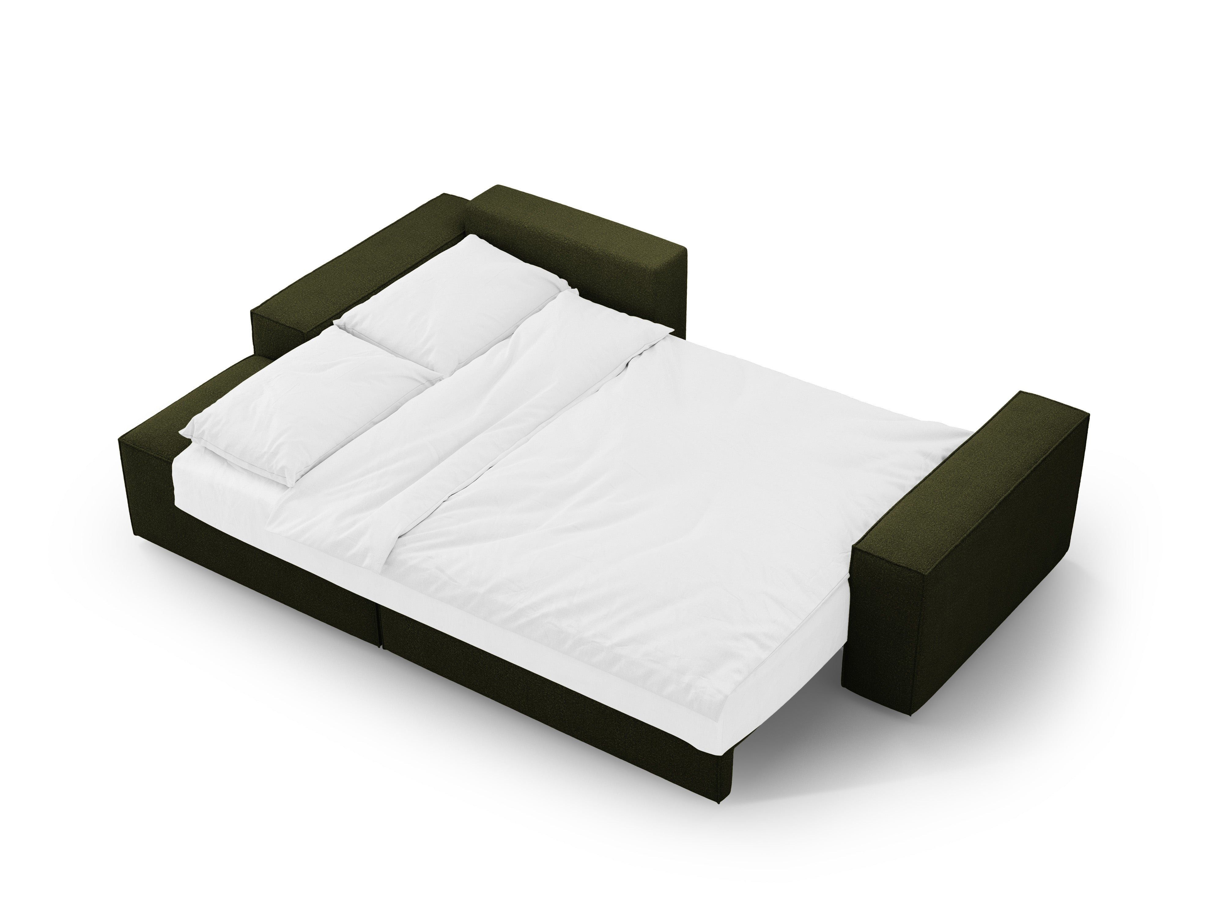 Ecksofa links mit Schlaffunktion JODIE dunkel olivgrün Boucle