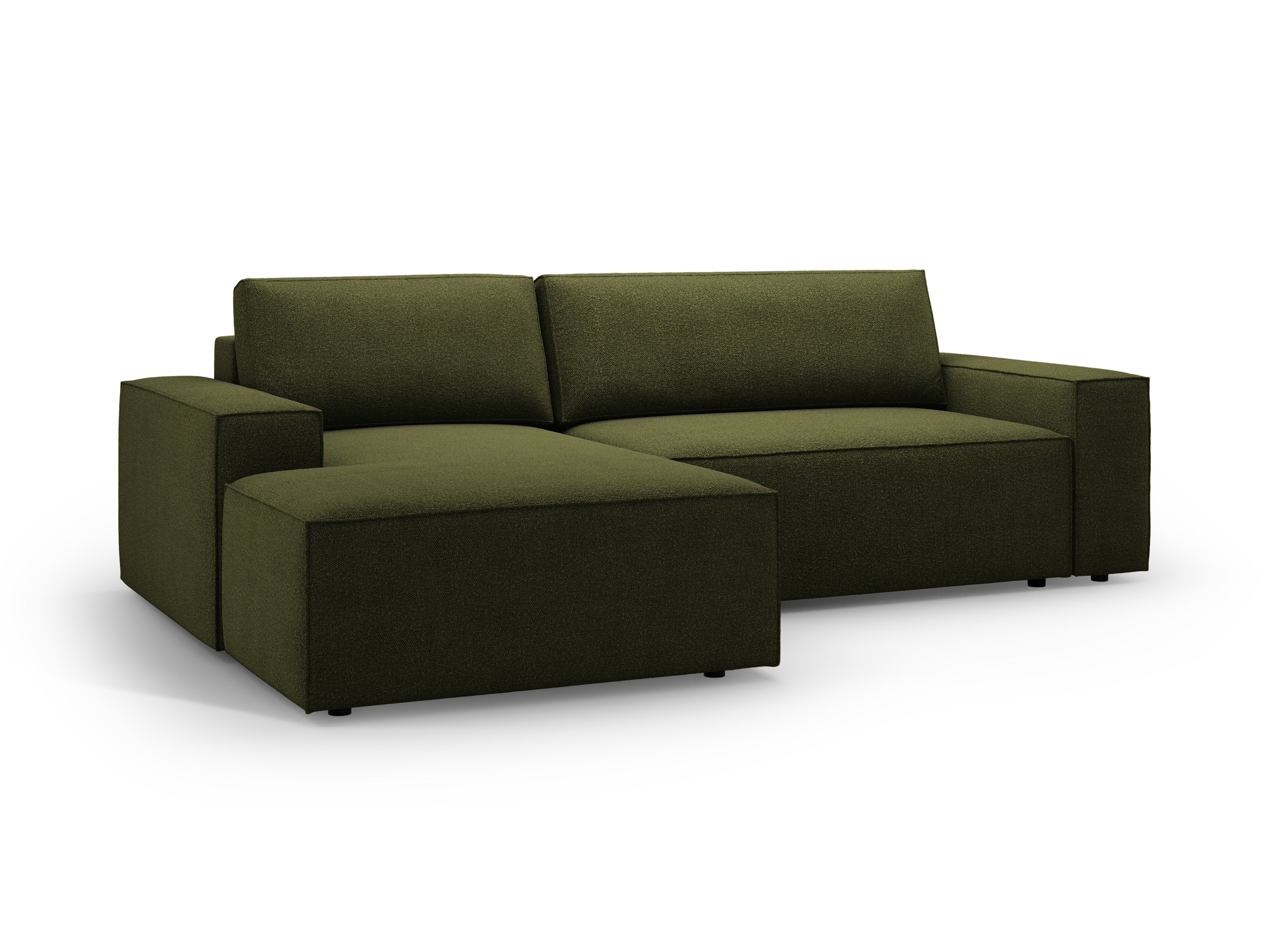 Ecksofa links mit Schlaffunktion JODIE dunkel olivgrün Boucle