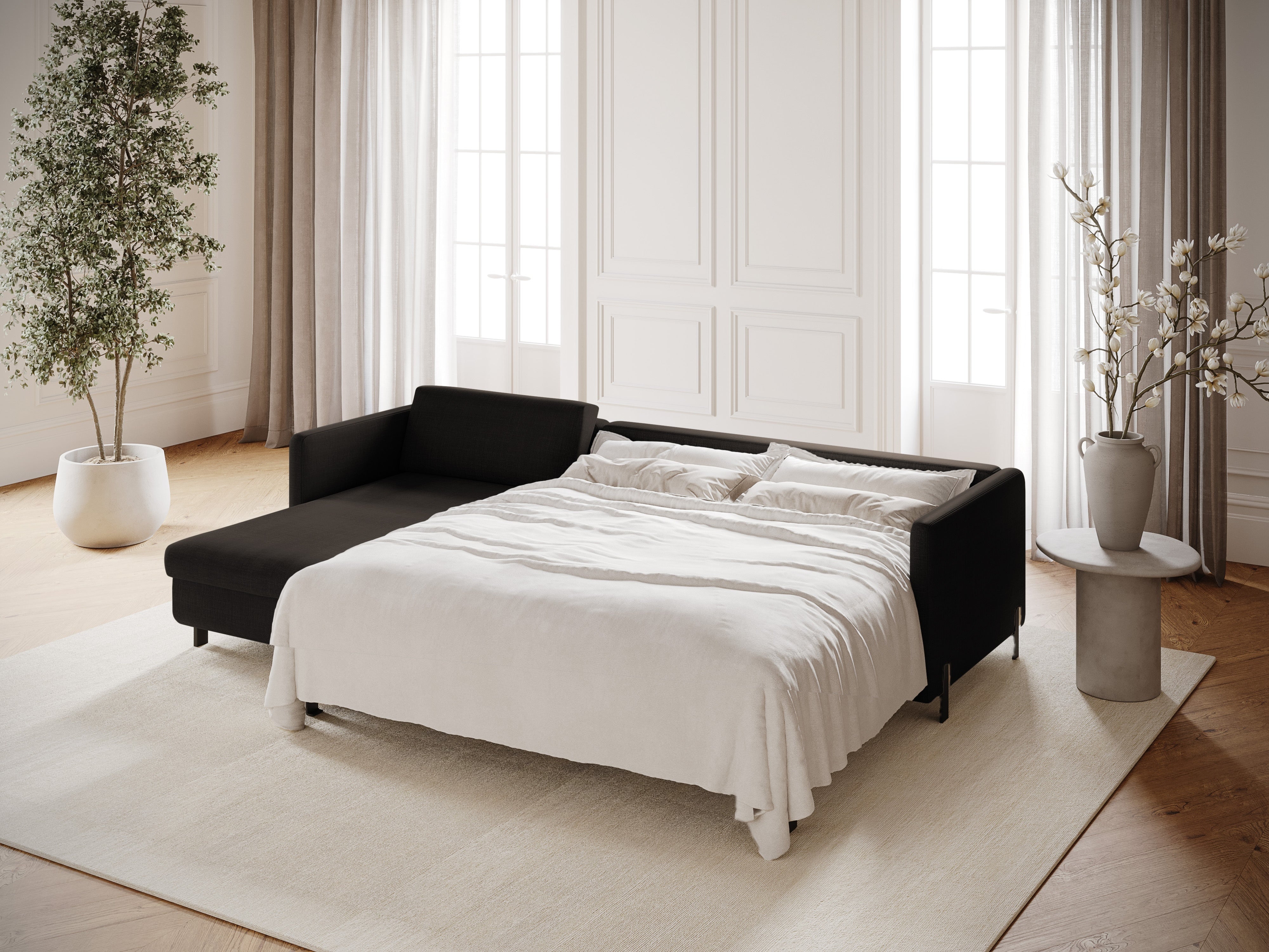 Links hoekbank met slaapfunctie GLORIA donkergrijs chenille