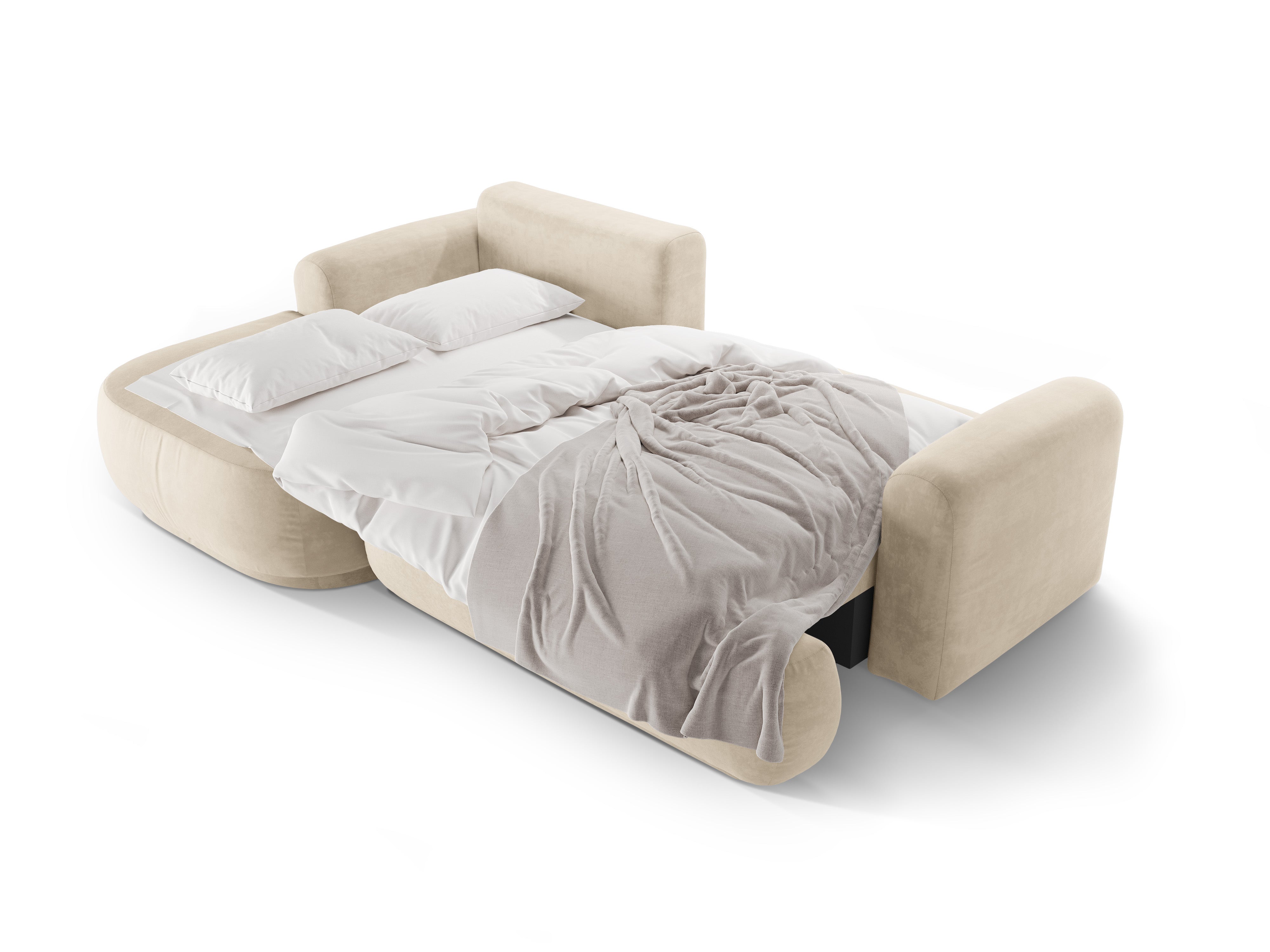 Linkszijdige fluwelen hoekbank met slaapfunctie ELLA lichtbeige