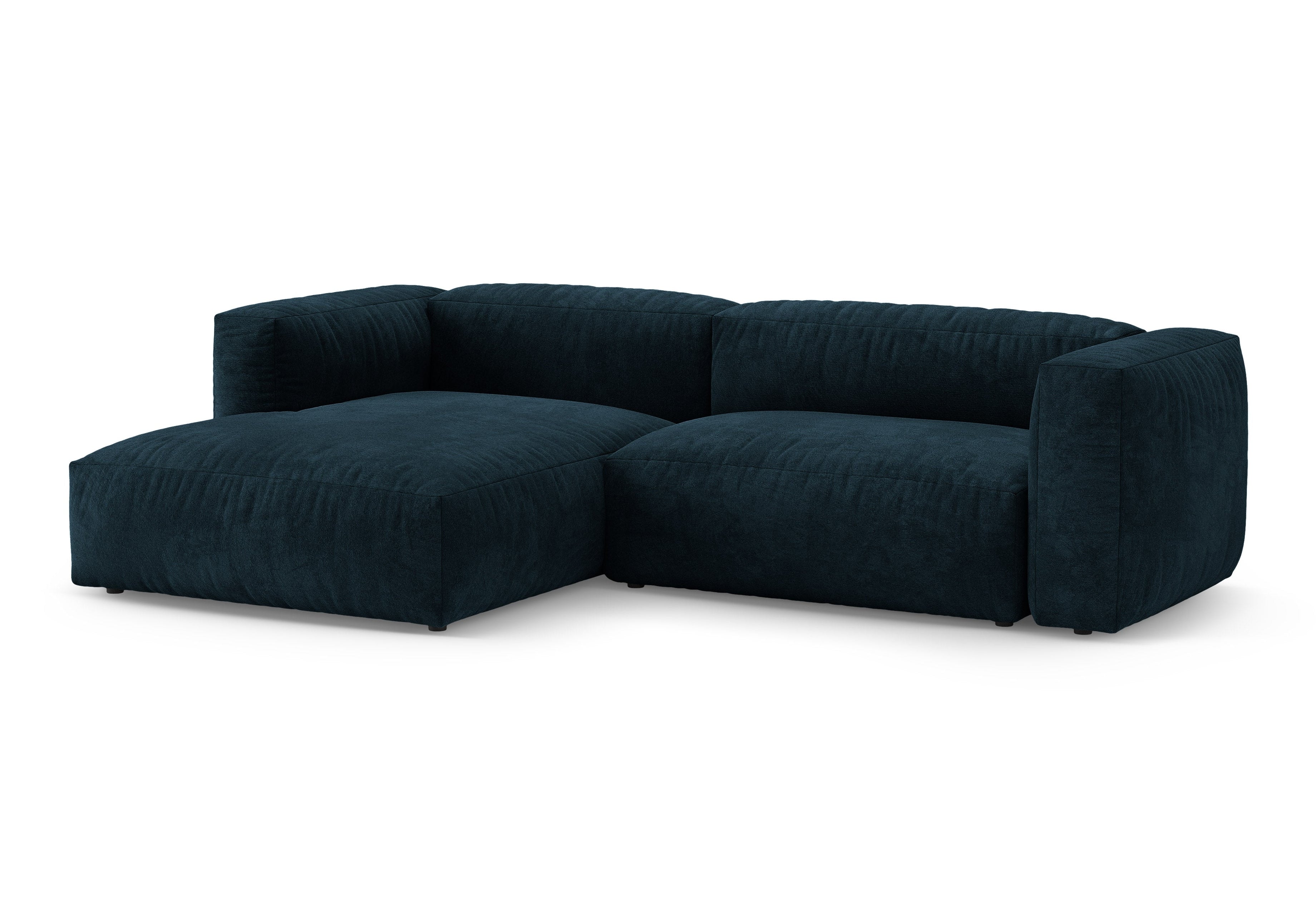 Samt-Ecksofa links mit Schlaffunktion MARTINA tiefes Petrol