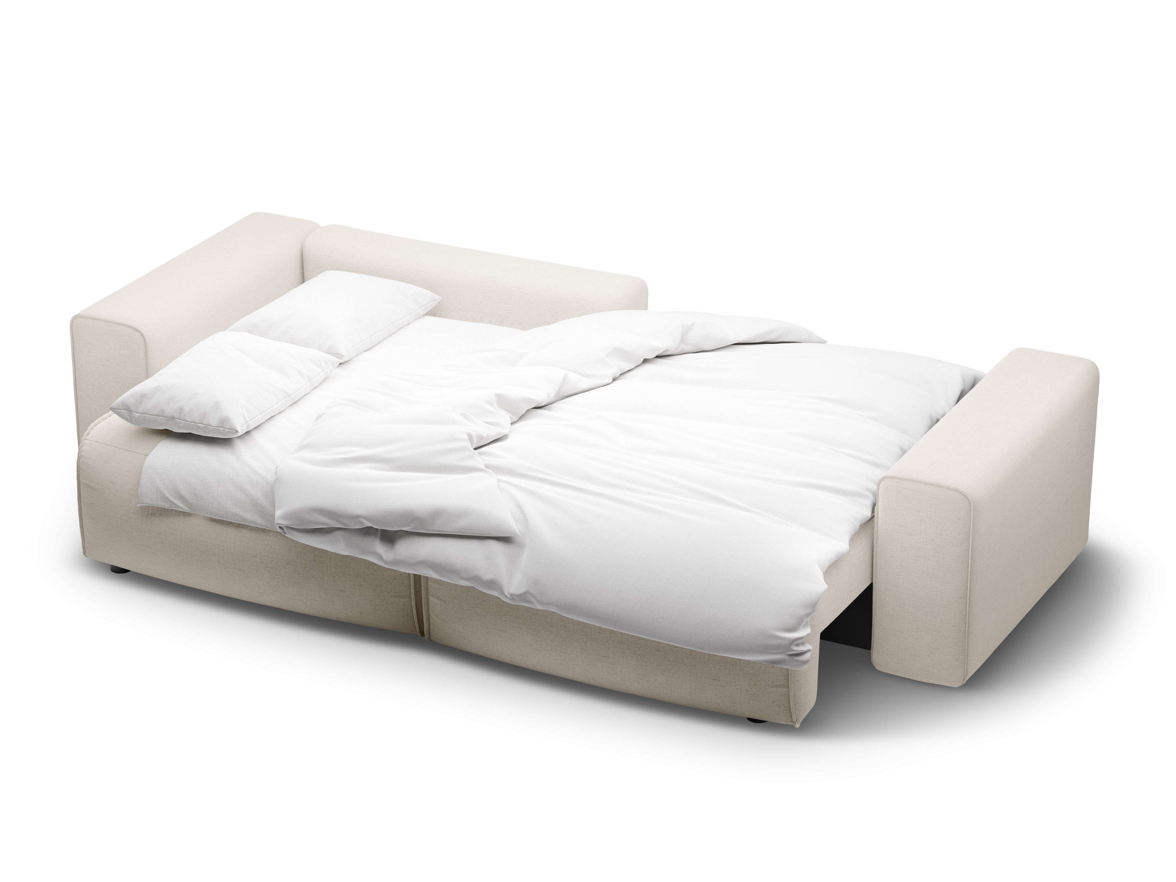 Links hoekbank voor 3 personen met slaapfunctie VICTOR lichtbeige chenille