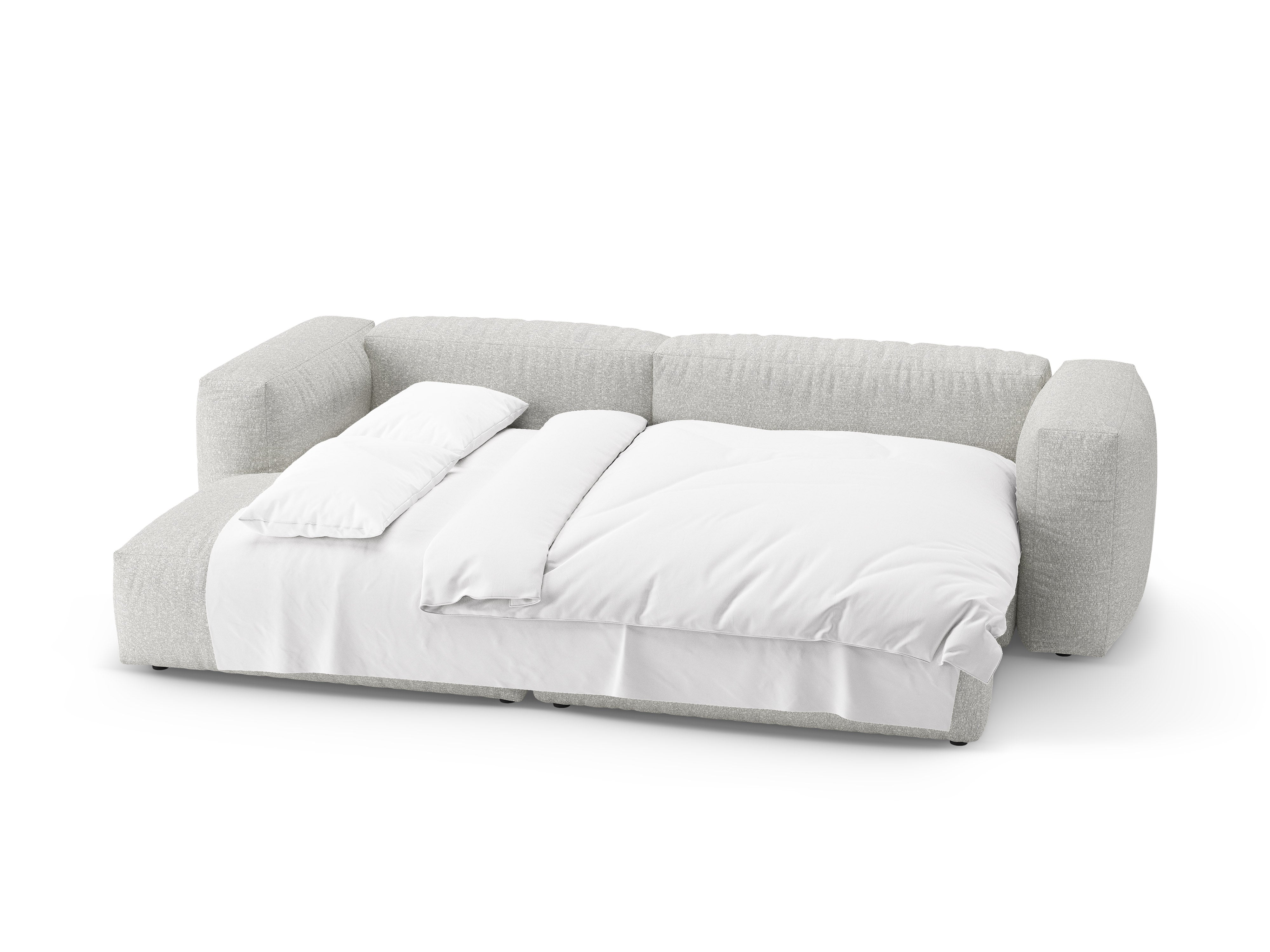 Left-facing corner sofa bed MARTINA in gray-beige mélange boucle