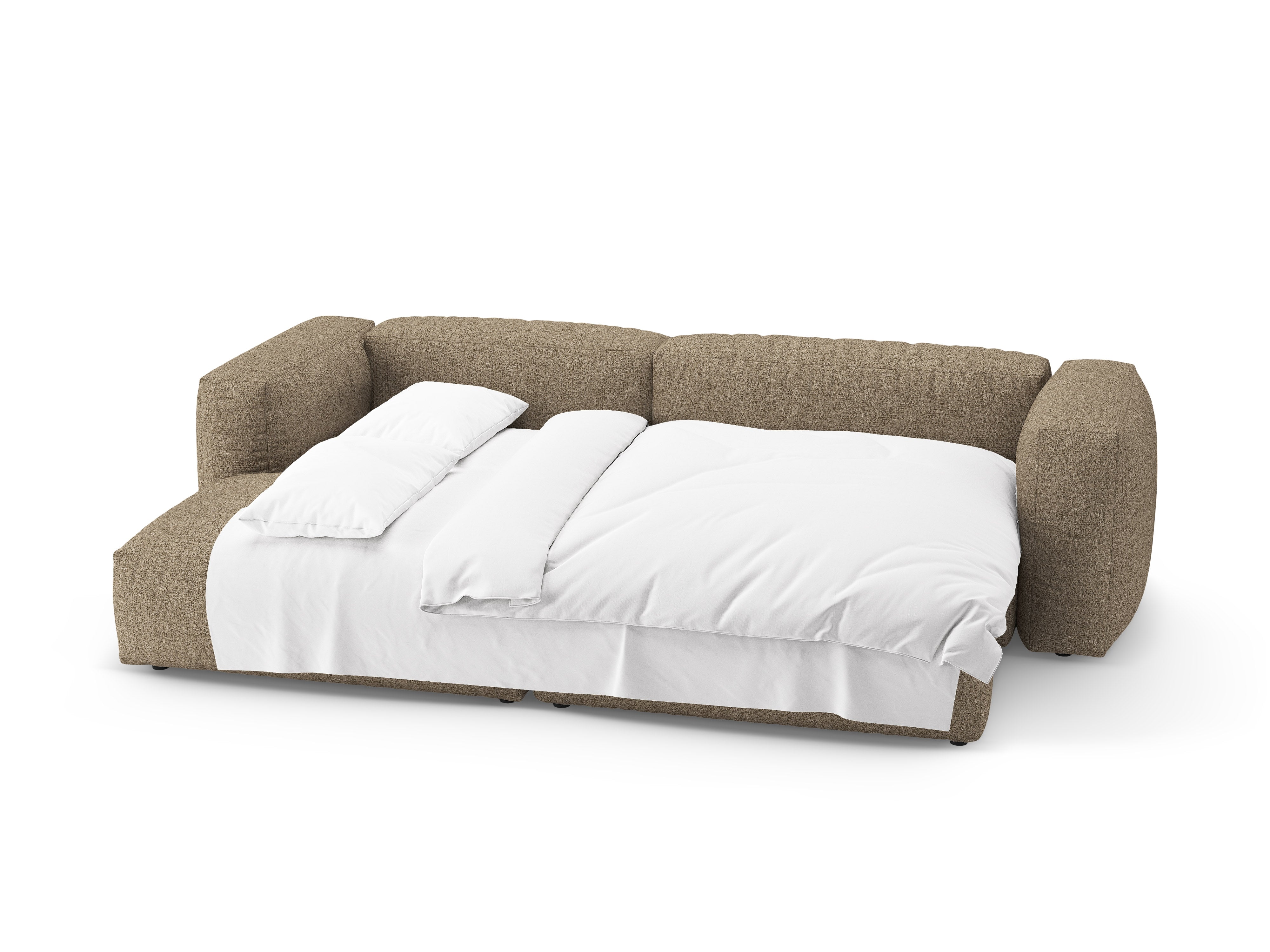 Left-facing corner sofa bed MARTINA cappuccino boucle