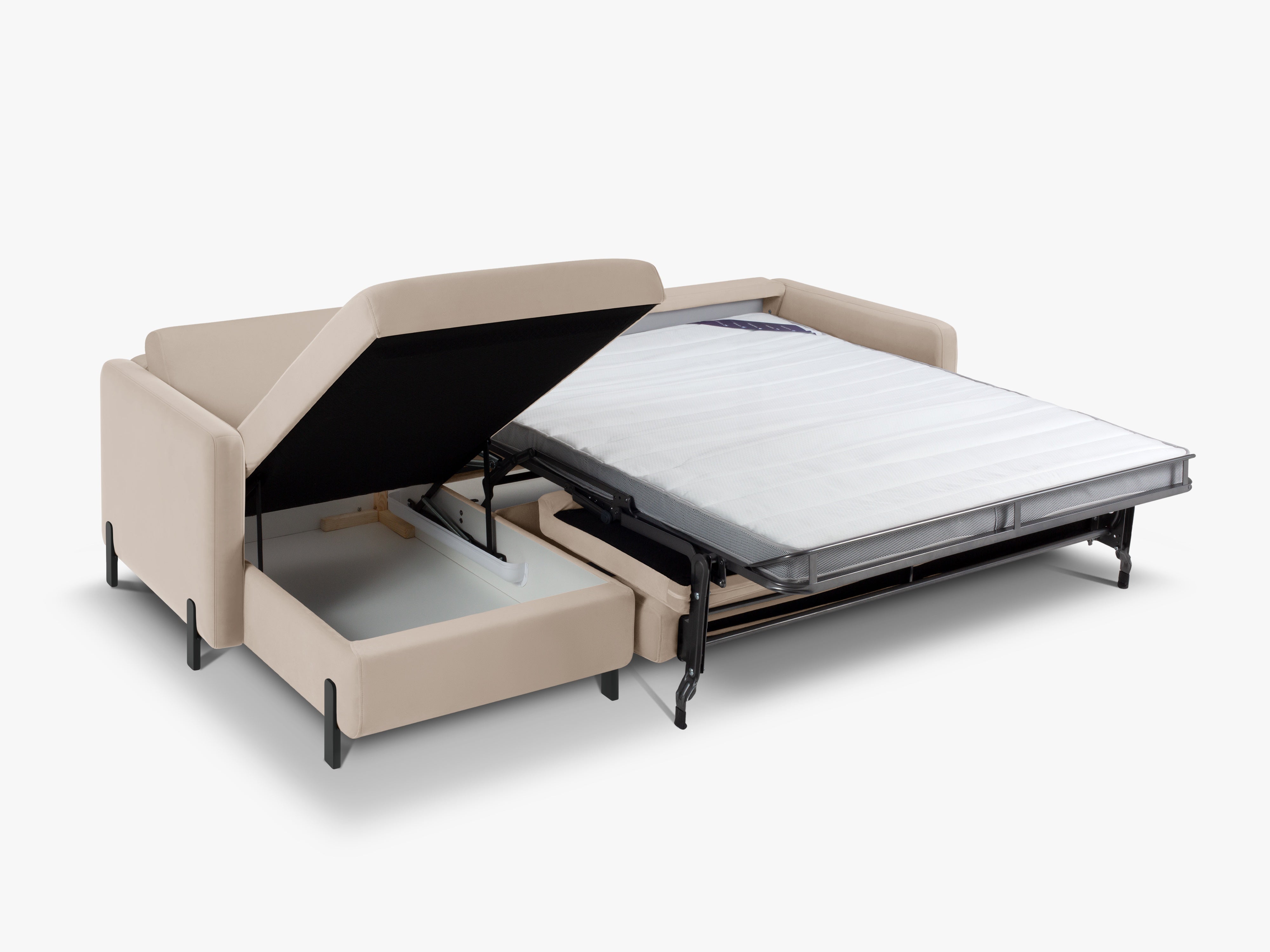 Left-facing velvet corner sofa with sleeping function GLORIA beige