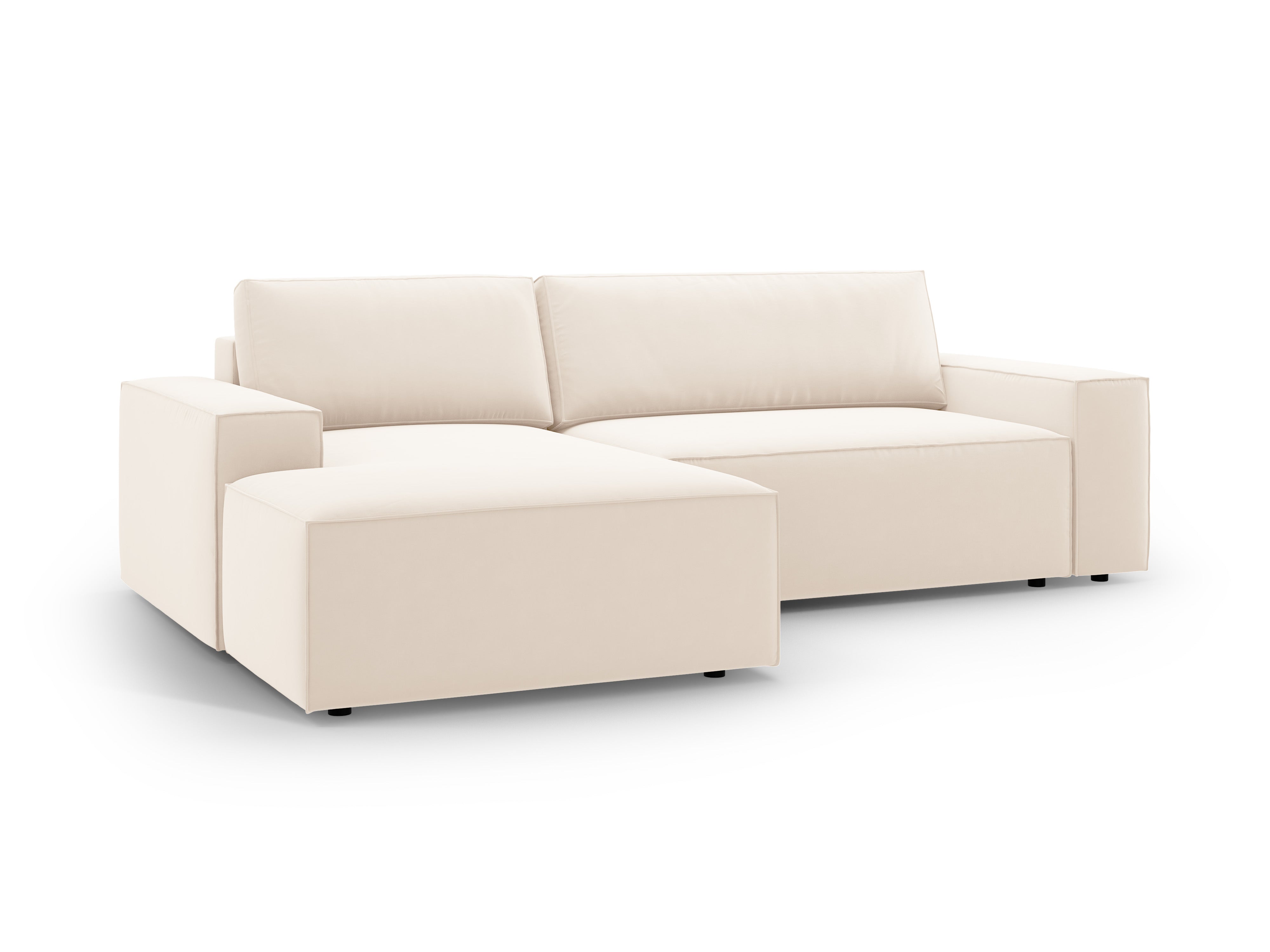 Velvet hoekbank links met slaapfunctie JODIE lichtbeige