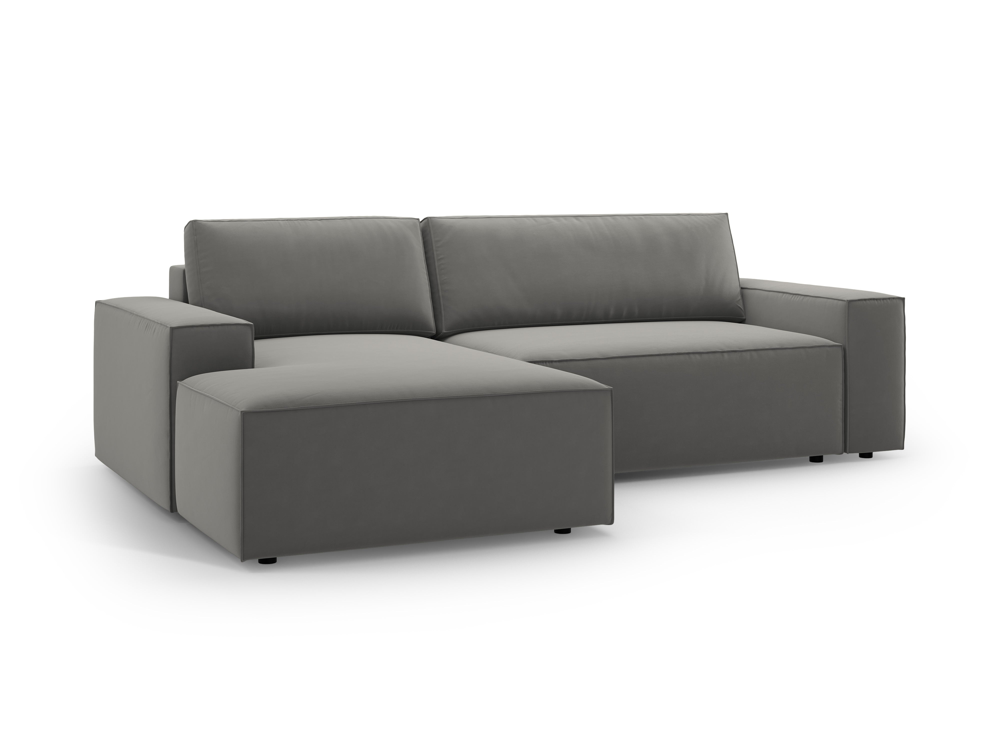 Left-facing velvet corner sofa bed JODIE light gray