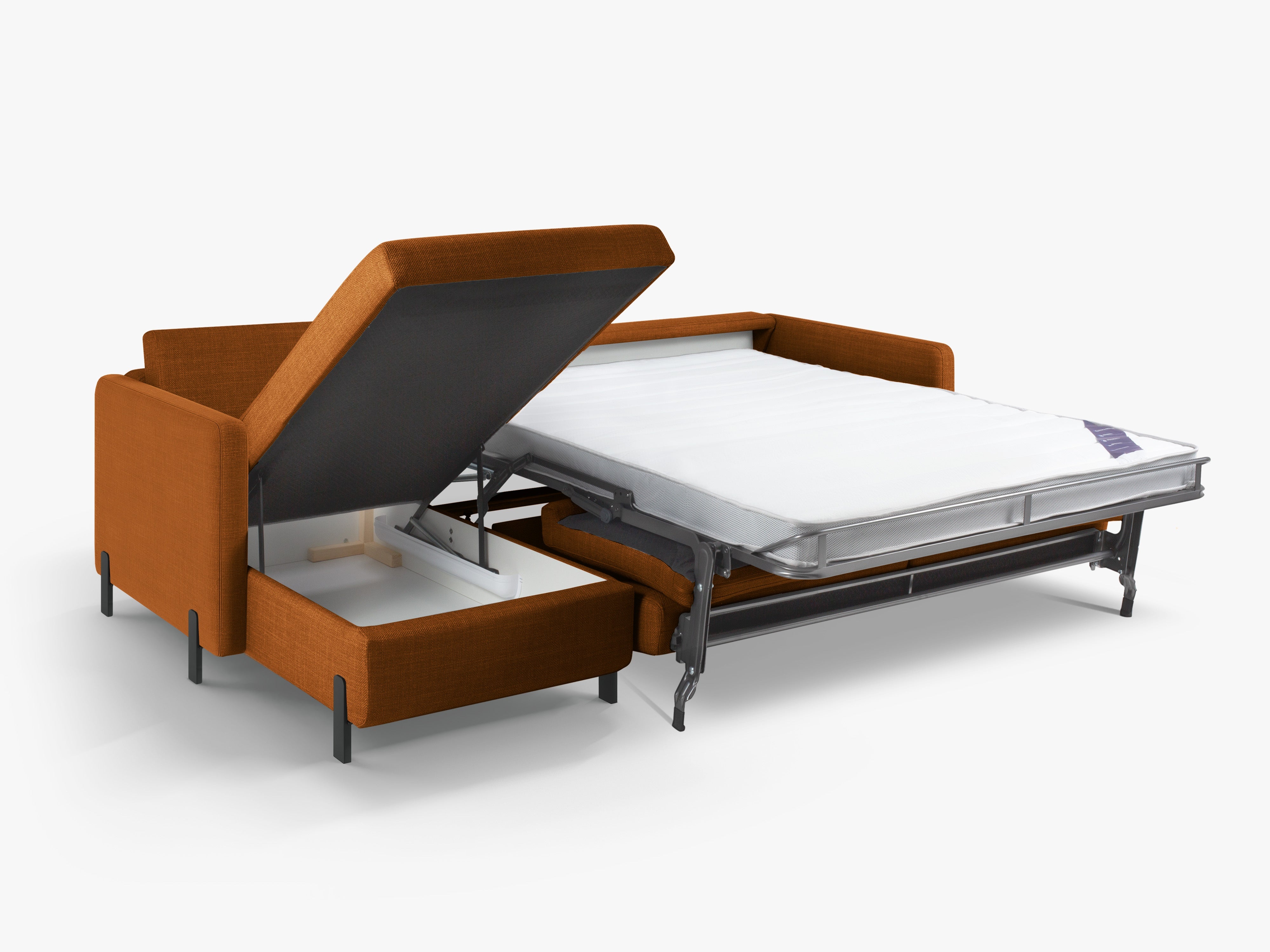 Linksseitiges 4-Sitzer Schlafsofa GLORIA in ziegelrotem Chenille