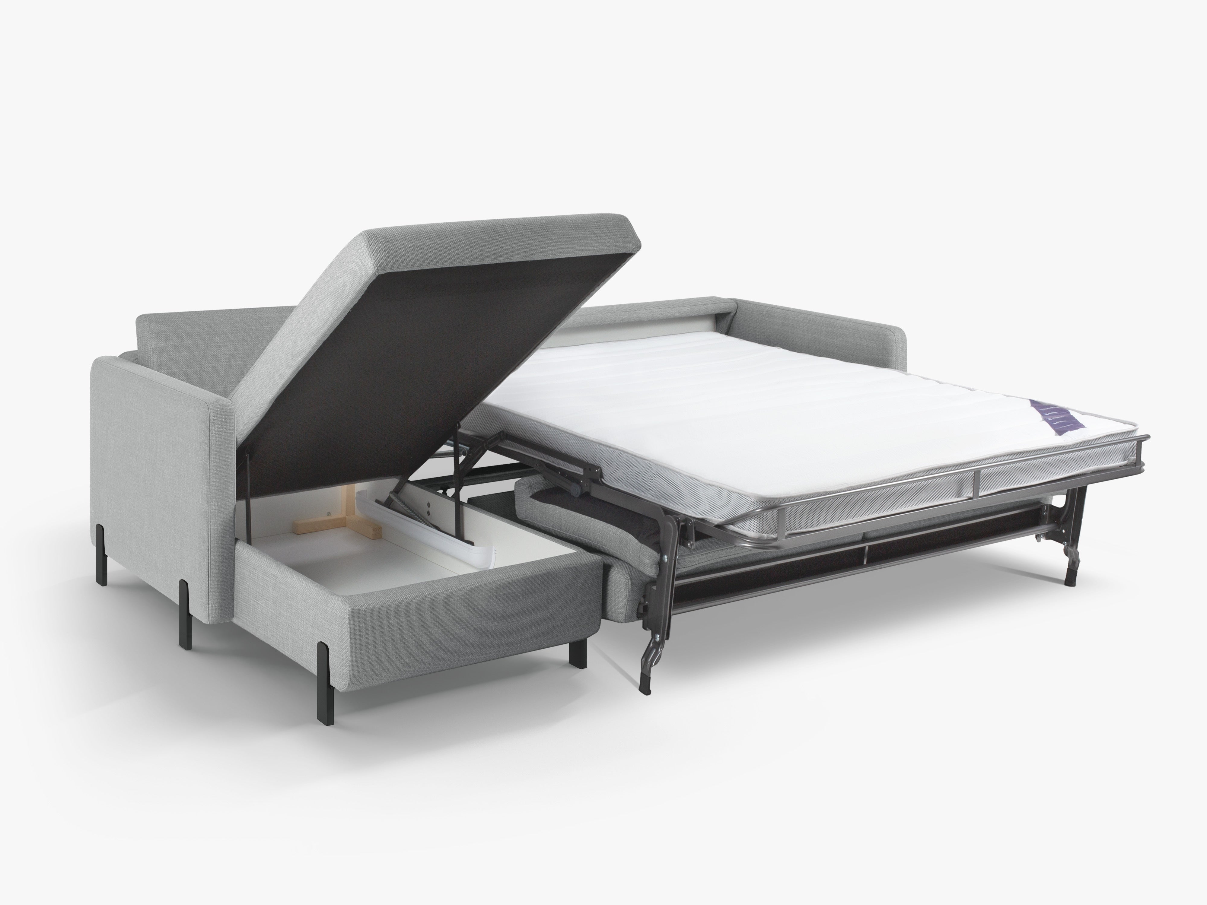 Linksseitiges 4-Sitzer Schlafsofa GLORIA in hellgrauem Chenille