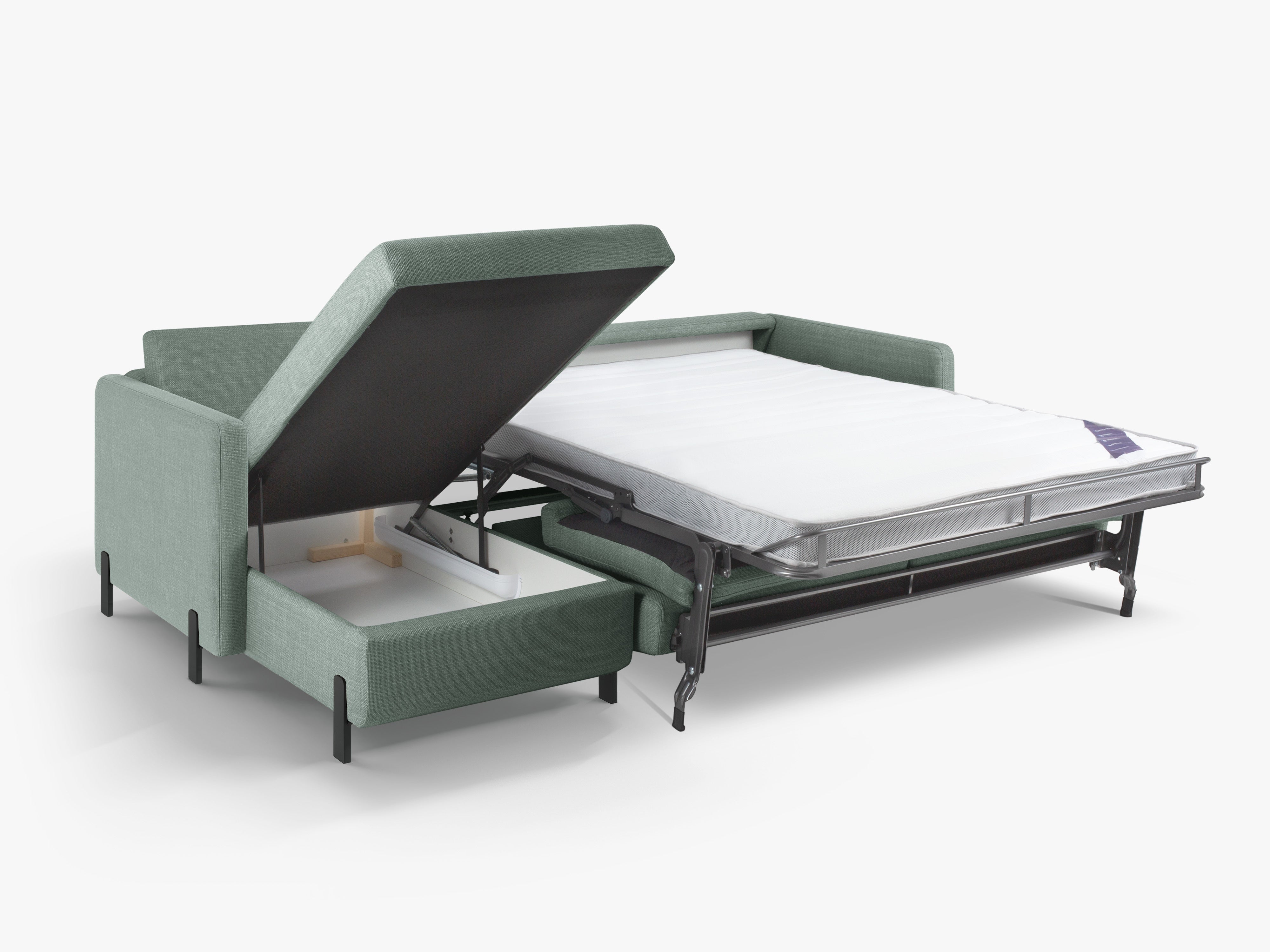 Linkerhoekbank voor 4 personen met slaapfunctie GLORIA in mintgroen chenille