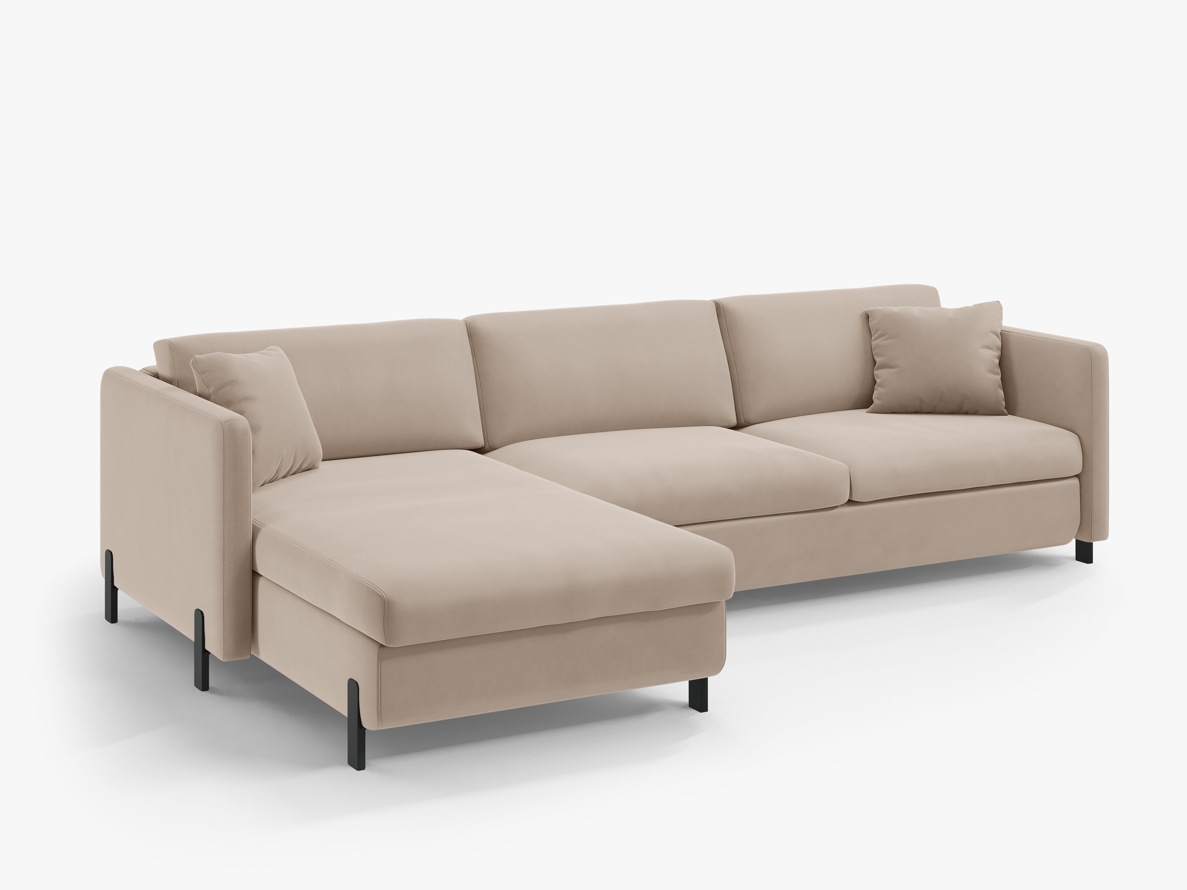 Samt-Ecksofa linksseitig für 4 Personen mit Schlaf-Funktion GLORIA beige